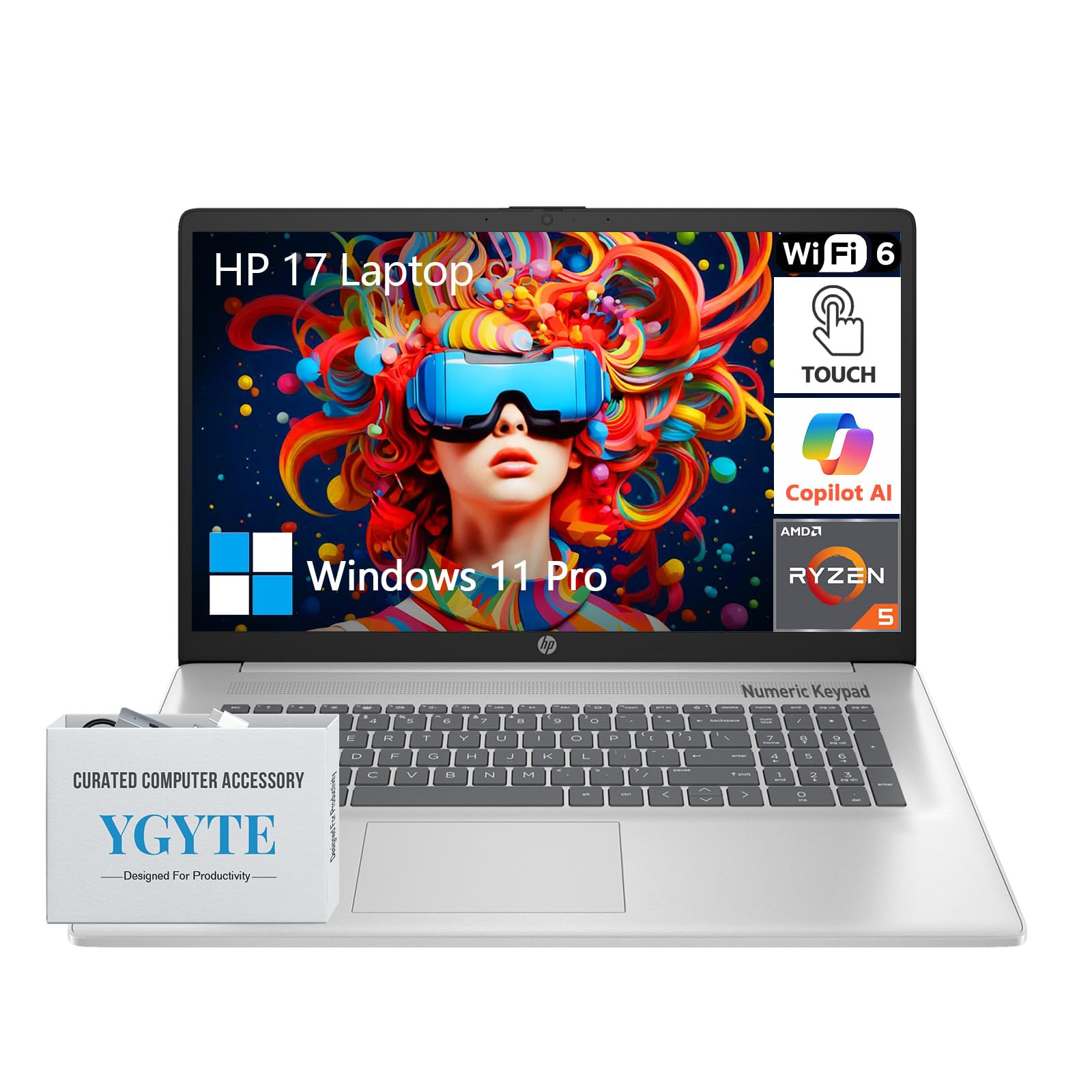 HP 17.3 Touchscreen Laptop PC Computer, 17 Inch HD+ Touch Screen Business Laptop Notebook, Windows 11 Pro, AMD Ryzen 5, 64GB RAM
