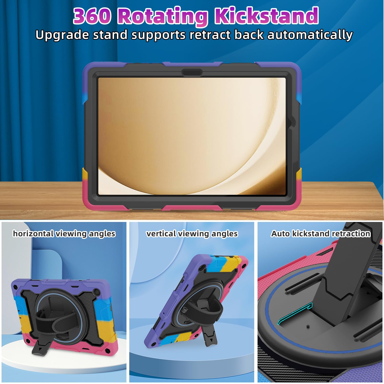 Rosrome Case For Galaxy Tab A9 Plus 5G/ A9+ (11 Inch) With Hd Screen Protector & Shoulder Strap|15Ft Drop Protection|360 Stand H
