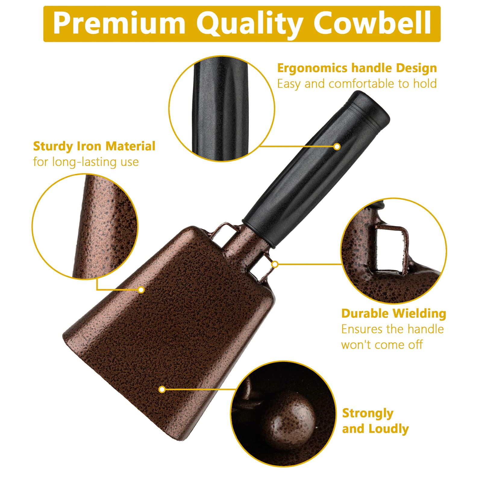 Musfunny Steel Cow Bell With Handle Cowbells, Cheering Hand Bells Loud Noise Makers For Sporting Events,Football Games,School Be