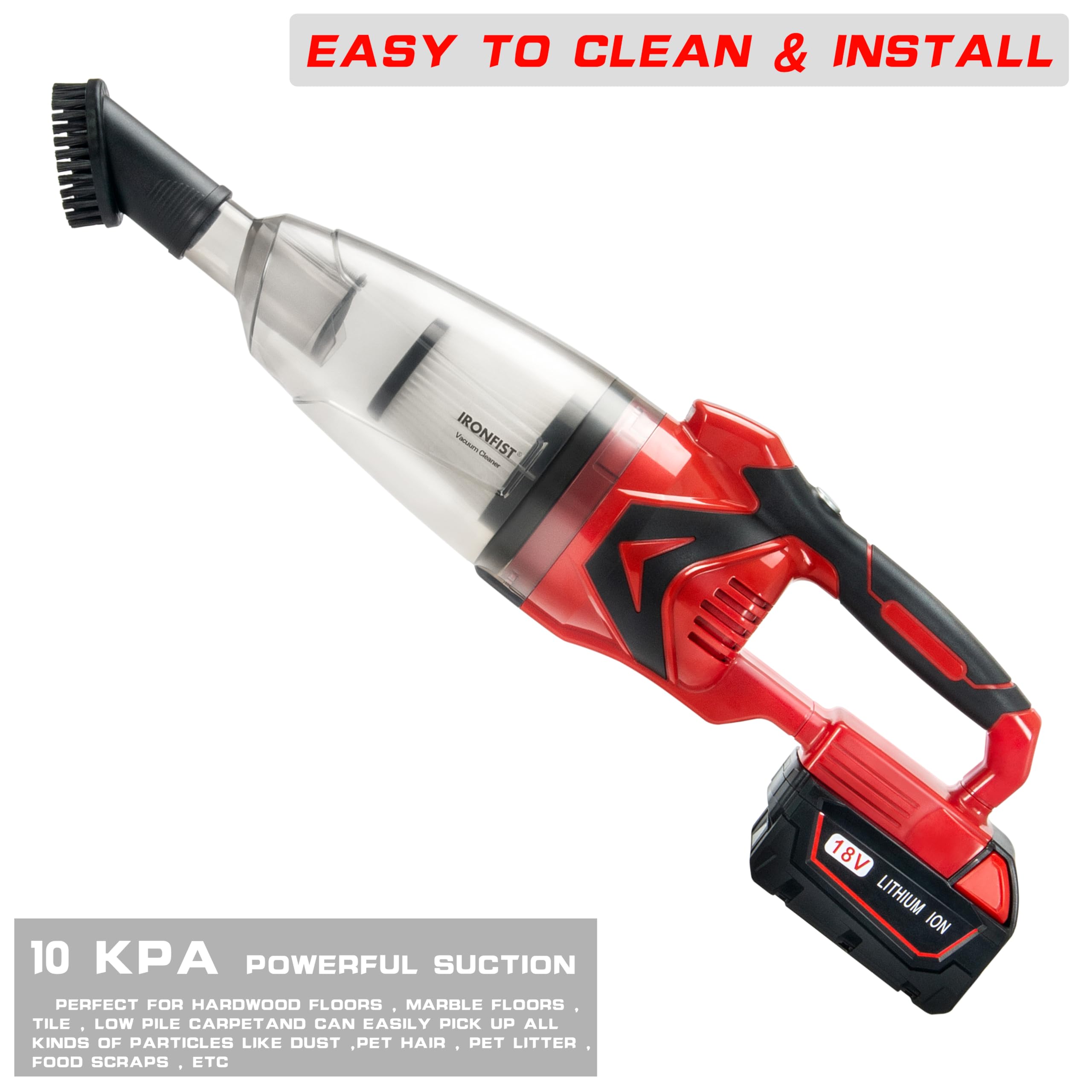 Ironfist Cordless Vacuum Cleaner For Milwaukee M18 Batteries, Handheld Vacuum Cleaner Portable For Hard Floor Carpet Car Pet Hai