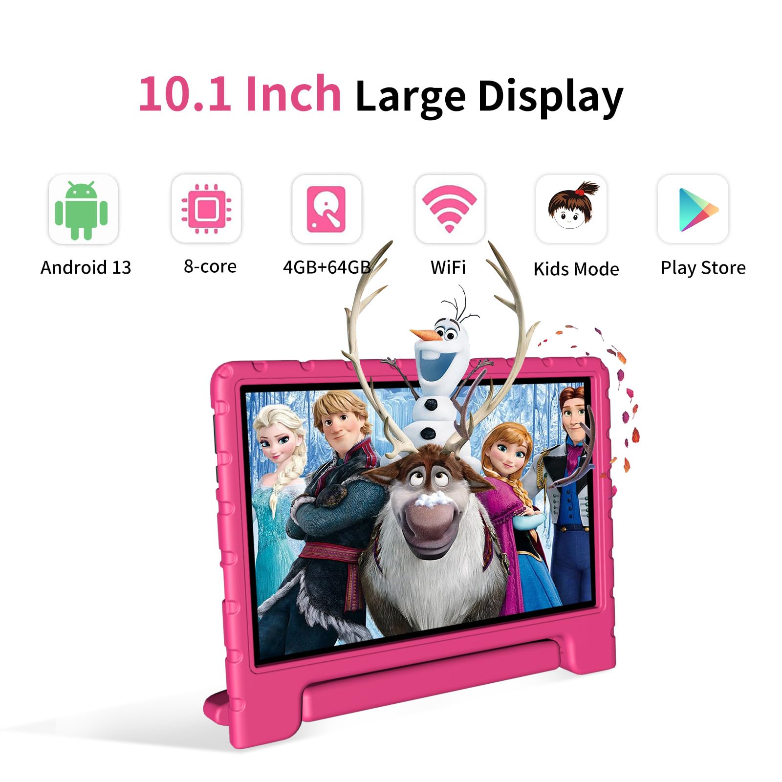 Vneimqn Kids Tablet, 10 Inch Tablet For Kids, 4Gb+64Gb Android 13, 8 Core Cpu, Wifi, 12H Battery, Parental Control, 1280 * 800 H