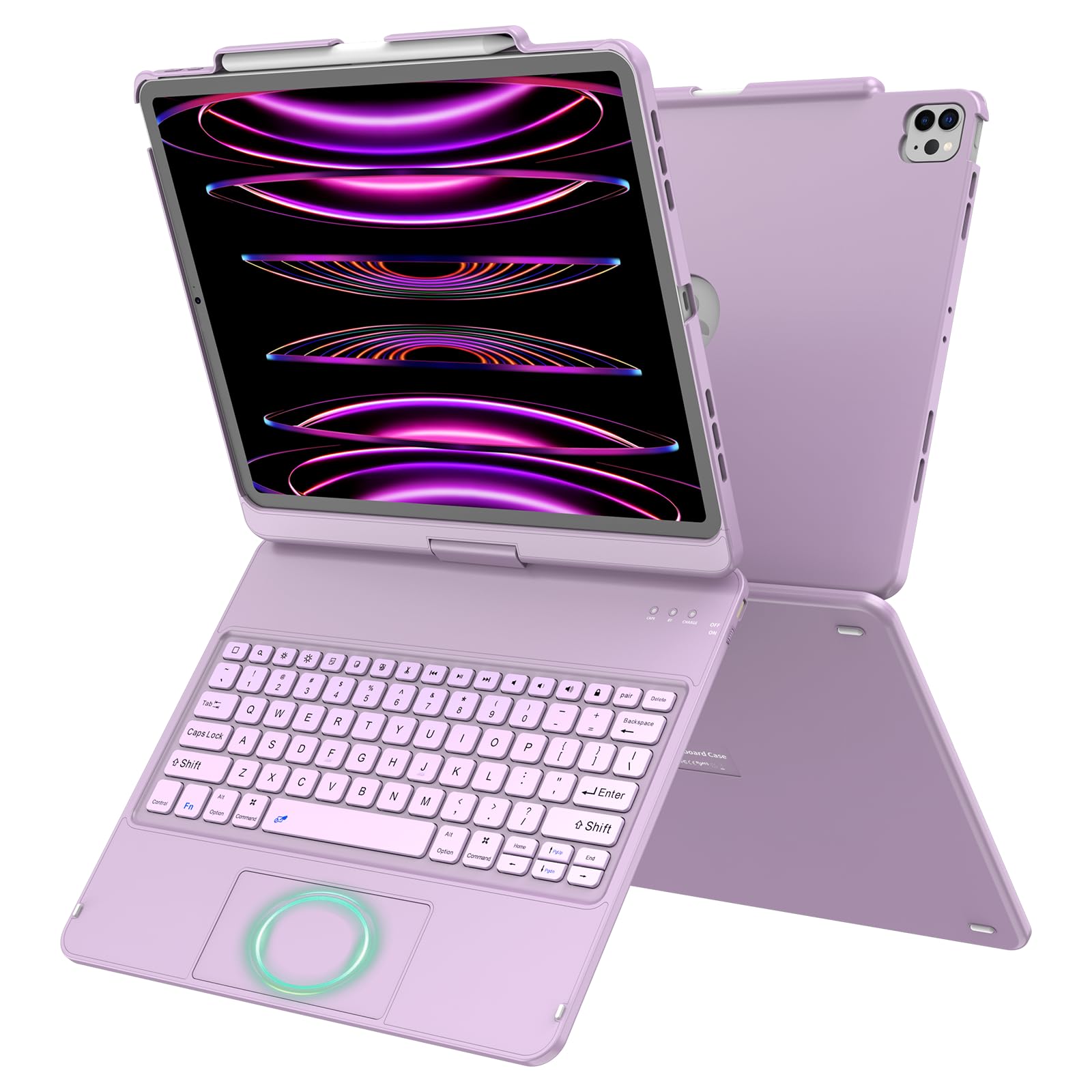 GGH Touch Keyboard Case for iPad Air 13 M3/M2 & Pro 12.9 Inch, Purple