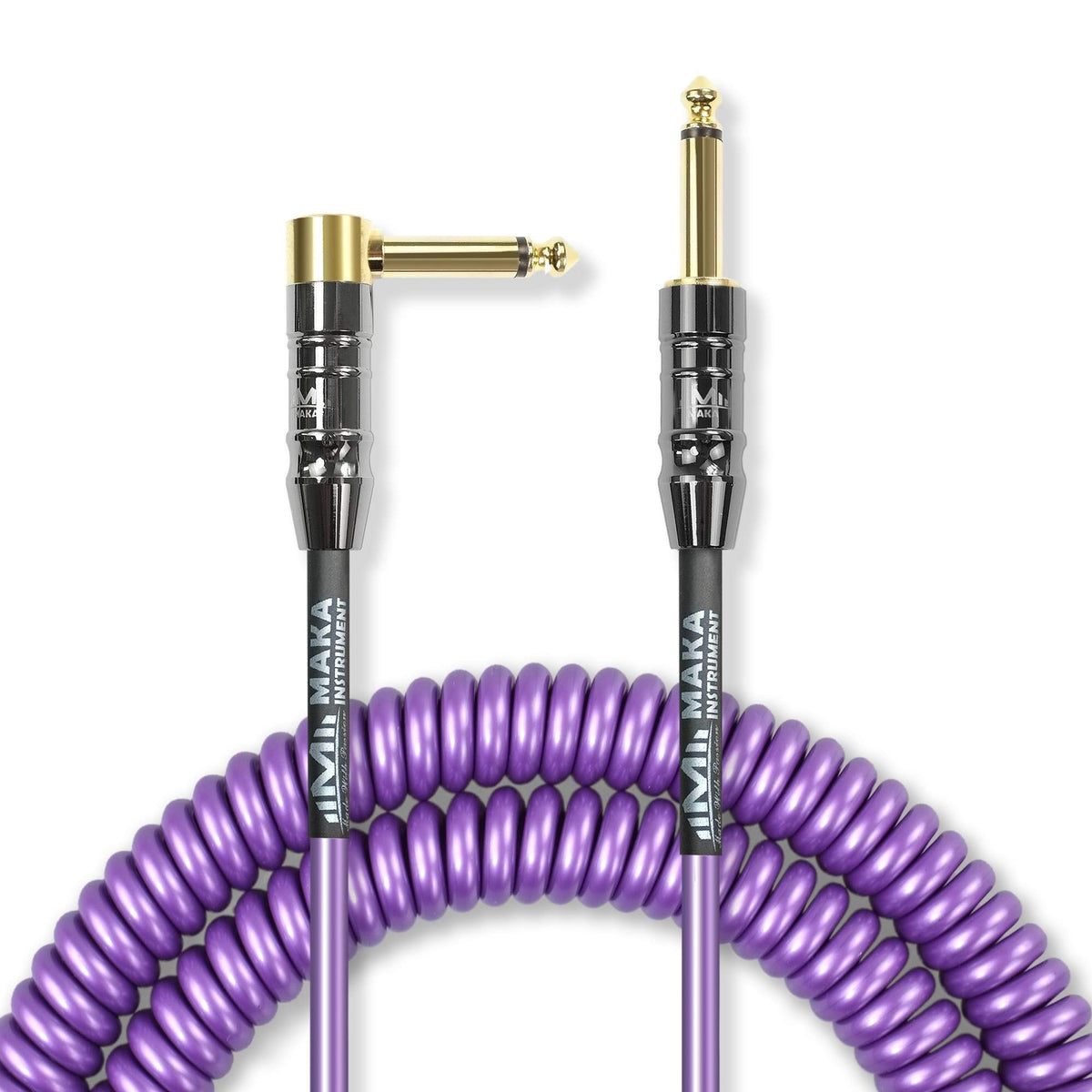 M Maka Premium Guitar Coil Cable 20 Feet, Instrument Coiled Curly Cord For Guitar Bass, 1/4 Inch Right Angle To Straight, Purple