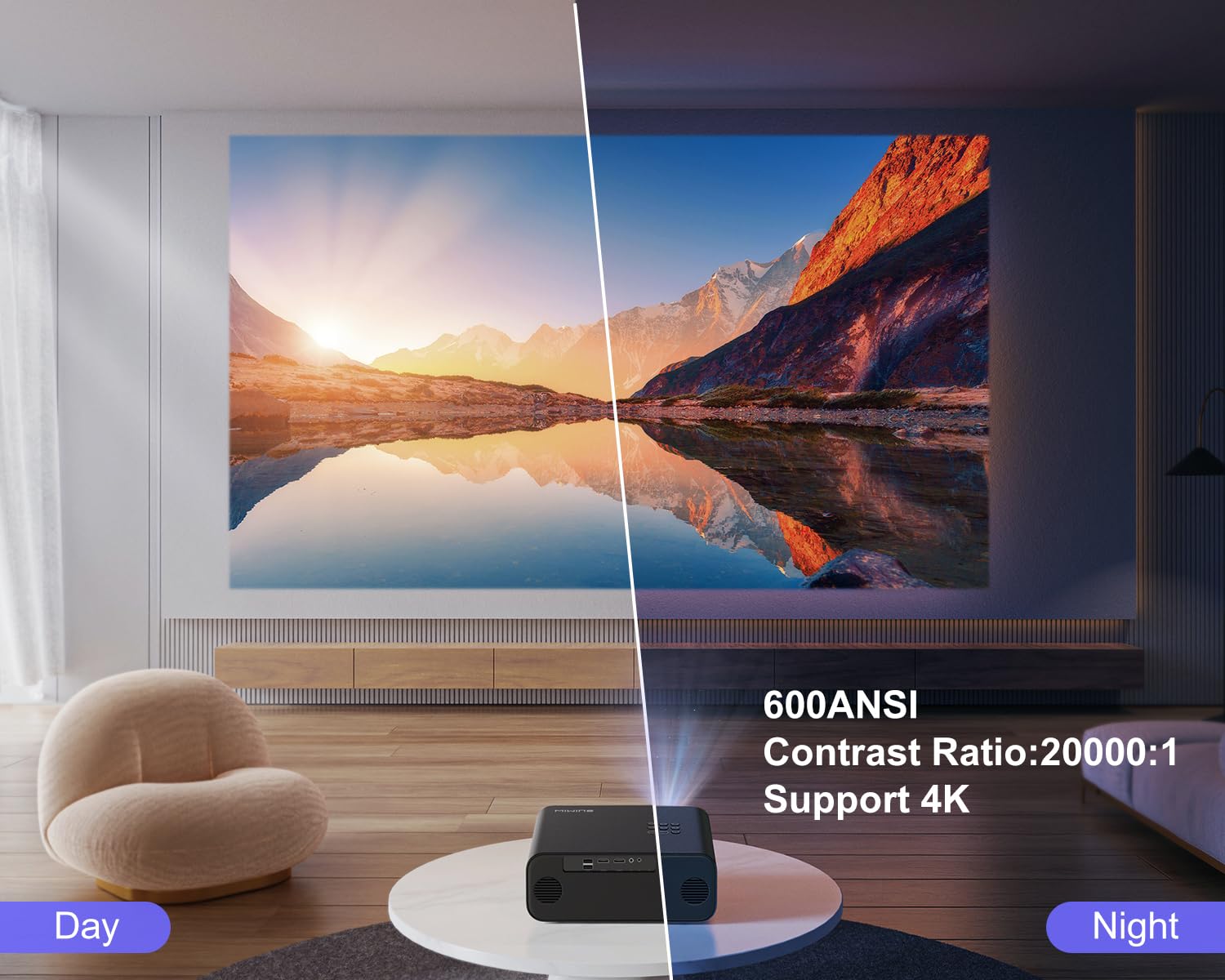 [Auto Focus/4K Support] Projector With Wifi 6 And Bluetooth 5.2, 600Ansi Native 1080P Outdoor Movie Projector, Wimius P62 Auto 6