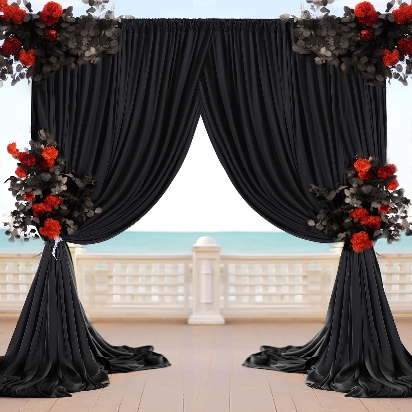 Aimosen 5X10Ft 2 Panels Black Backdrop Curtains For Party Wedding Baby Shower Birthday Photoshoot Halloween Decorations, Thick N
