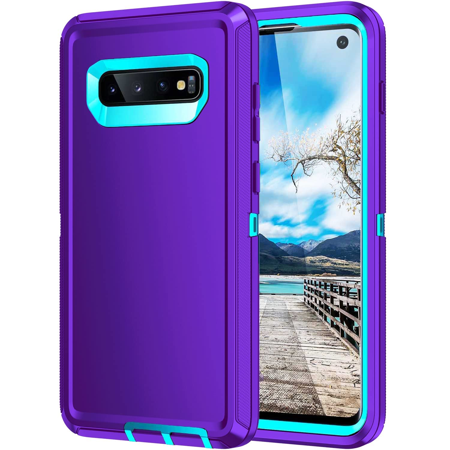 Mieziba For Galaxy S10 Case,Heavy Duty Shockproof Dust/Drop Poof 3 Layers Full Bady Protection Rugged Case For Galaxy S10,Purole
