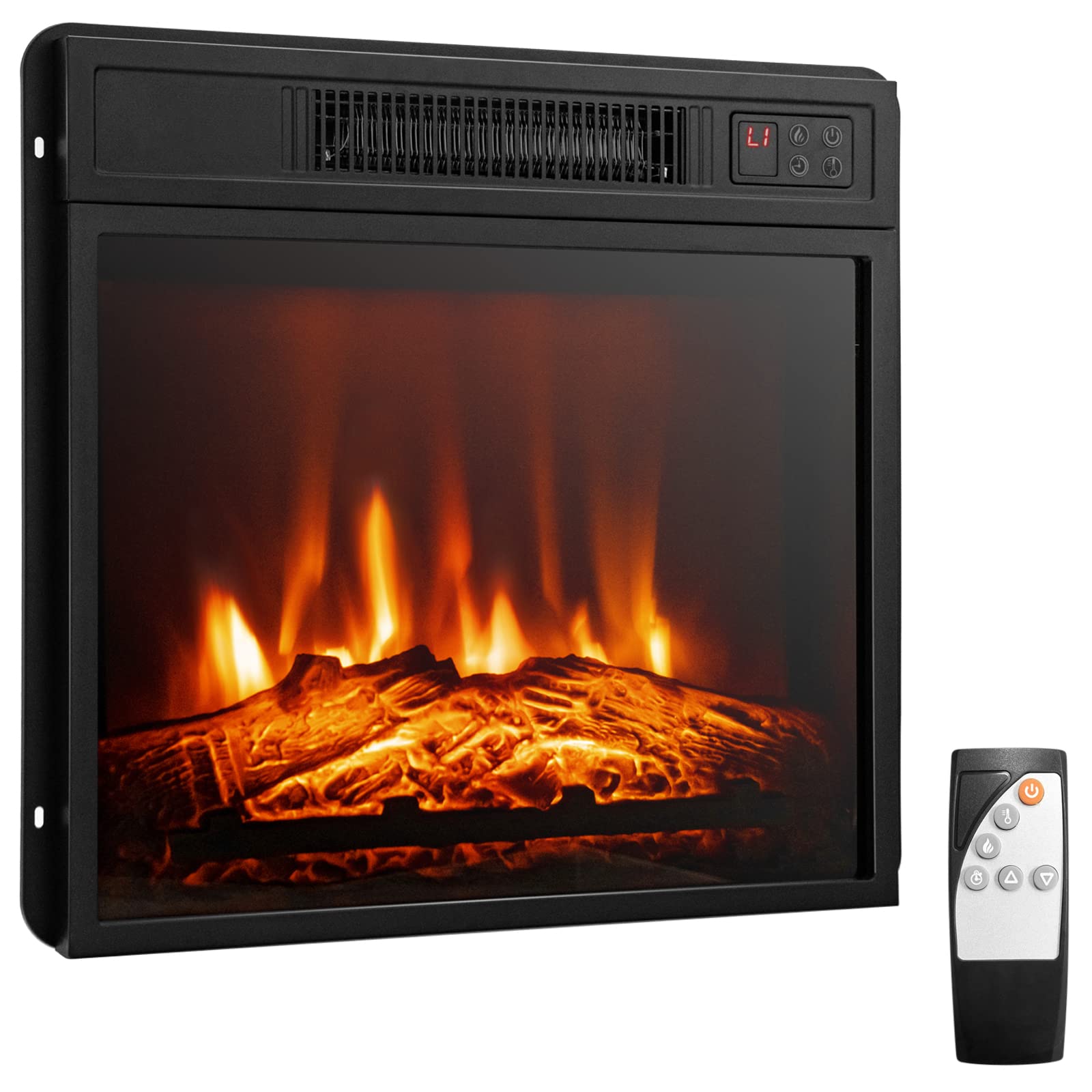 Tangkula 18 Inches Electric Fireplace Insert, Recessed 1400 W Electric Fireplace W/Adjustable Flame & Heat, Built In Timer & The