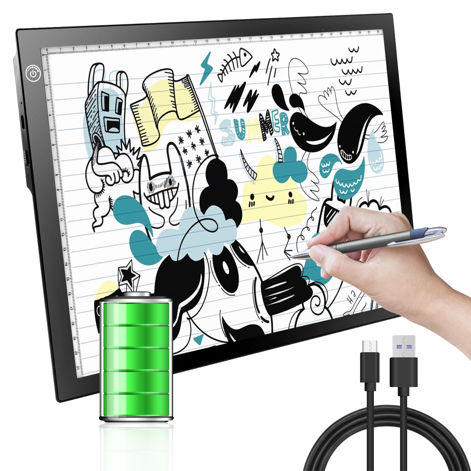 Kivotac A4 Rechargeable Light Pad, Portable Led Light Up Box Ultra Thin Dimmable Battery Powered Bright Copy Board For Weeding V