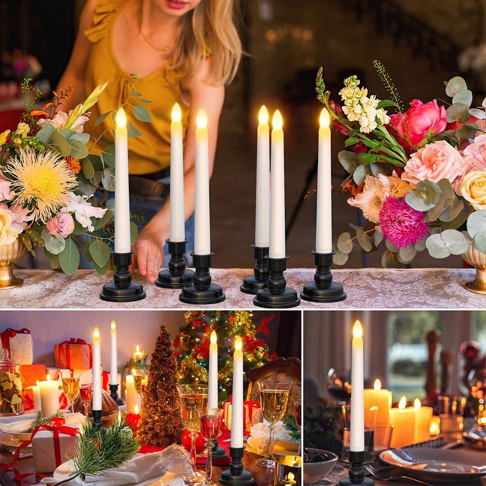 Pchero Led Taper Candles With Remote Timers, 6 Pack Flameless Battery Operated Flickering Window Candles With Candlestick Holder
