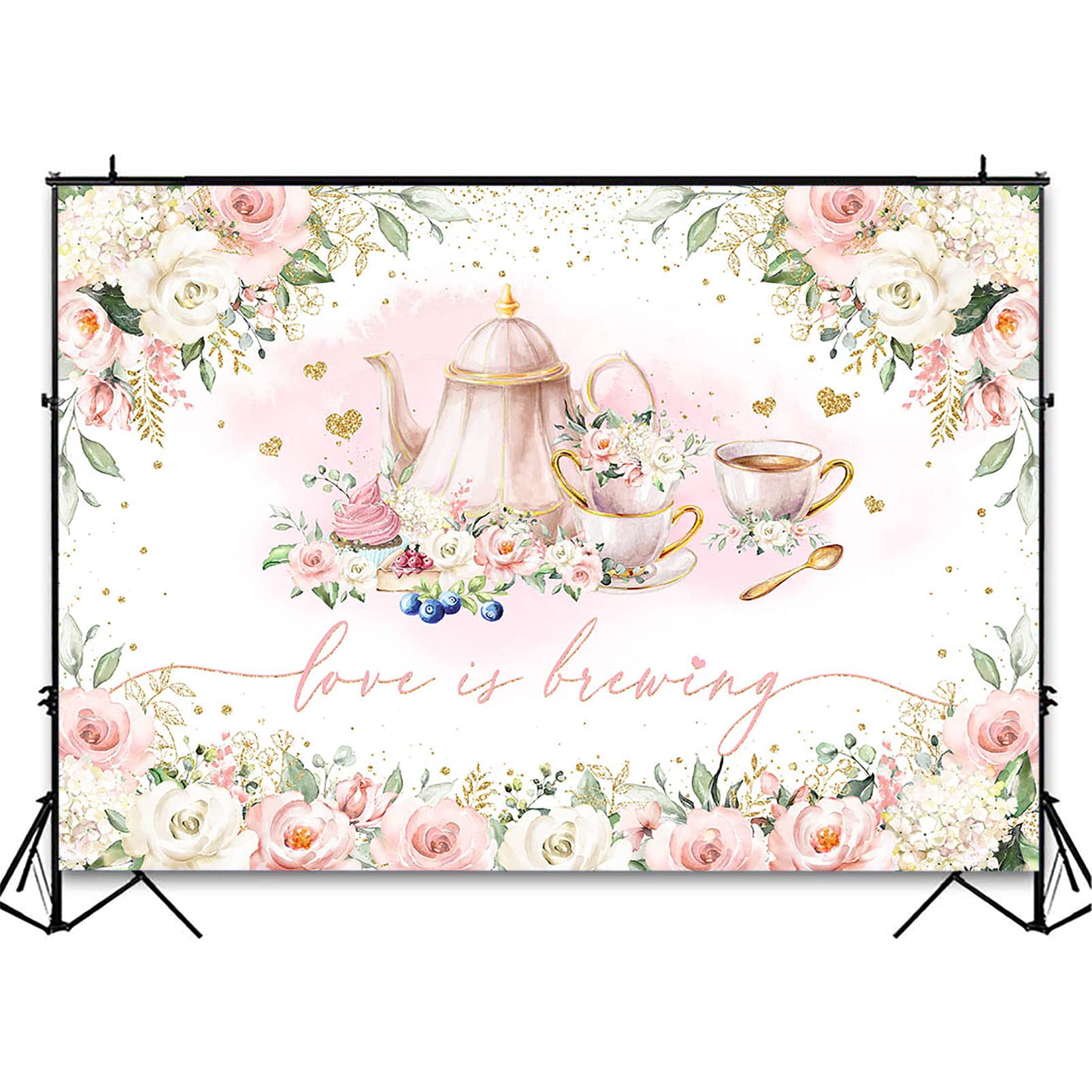 Avezano Love Is Brewing Backdrop Wedding Bridal Shower Party Decorations Valentine'S Tea Party Theme Photo Background Cake Table
