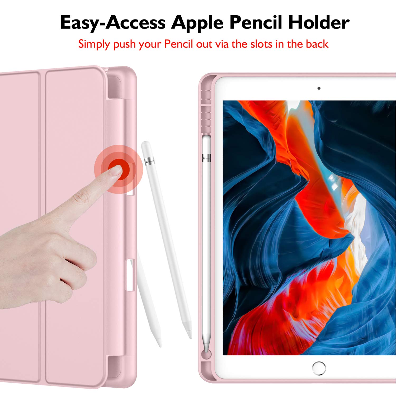 Imieet Ipad 9Th Generation Case 2021/Ipad 8Th Generation Case 2020 10.2 Inch With Pencil Holder, Ipad 7Th Gen 2019 Case With Soft Baby Skin Silicone Back, Auto Wake/Sleep Cover (Pink)