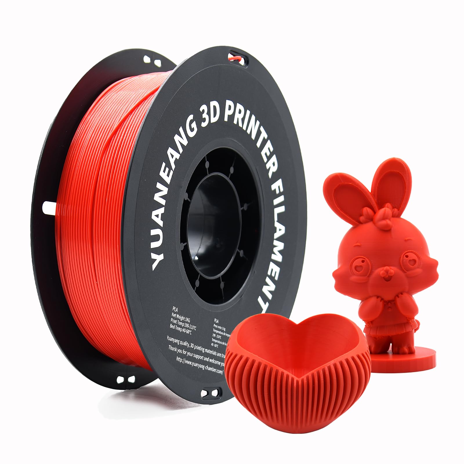 YUANEANG Red PLA 3D Printer Filament 1.75mm, 1kg Spool, Bright Smooth Finish, 0.03mm Precision, Low-Warp & Easy Printing, Ideal 