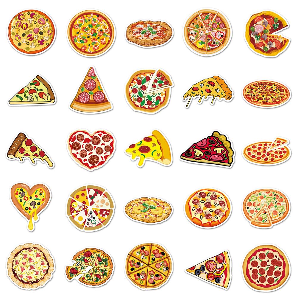 50Pcs Pizza Waterproof Vinyl Stickers Decals For Water Bottles Laptop Luggage Cup Mobile Phone Computer Skateboard Refrigerator