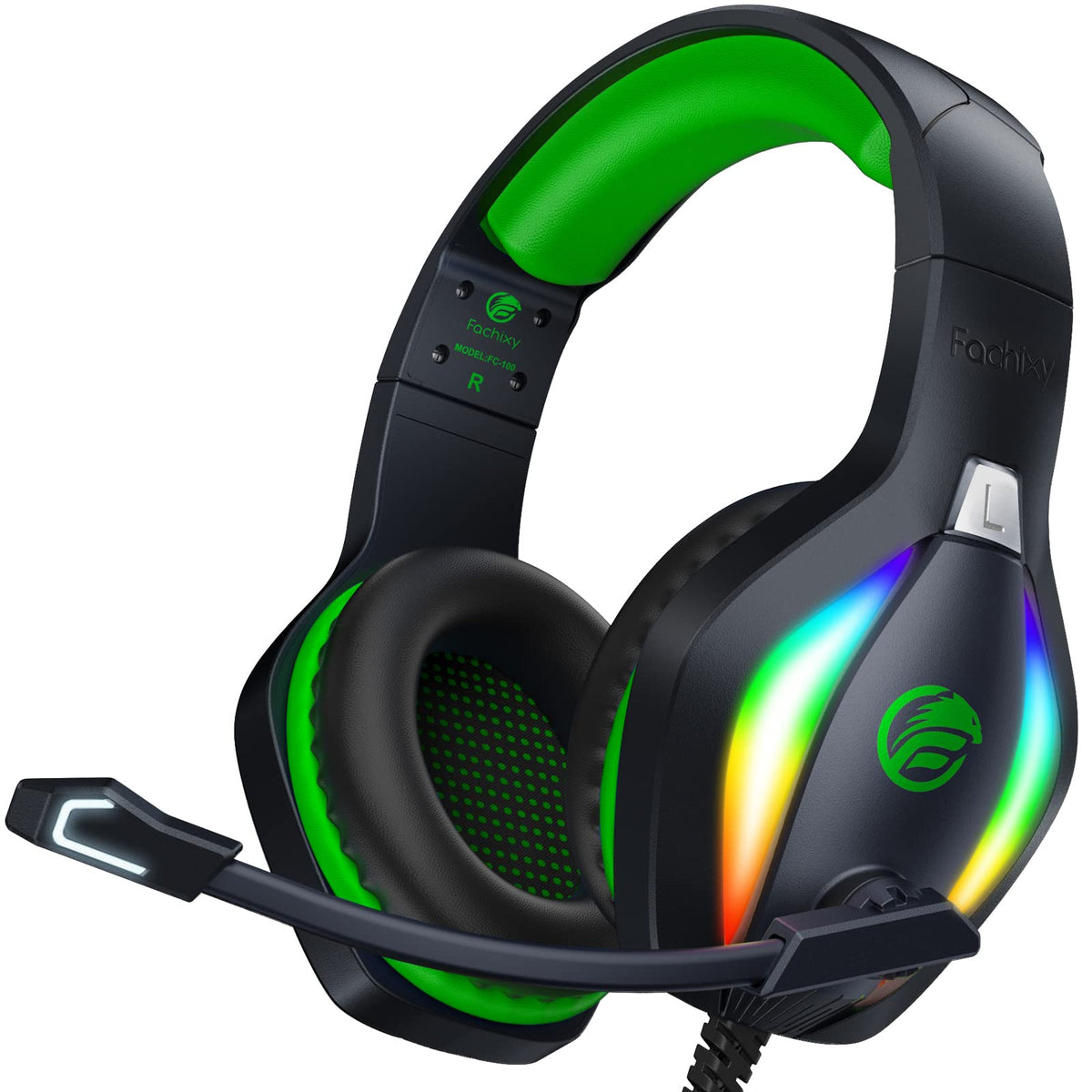 Fachixy Gaming Headset With Microphone For Ps4Ps5Pcnintendo Switch, Xbox One Headset With Rgb Light, Computer Gamer Headset With