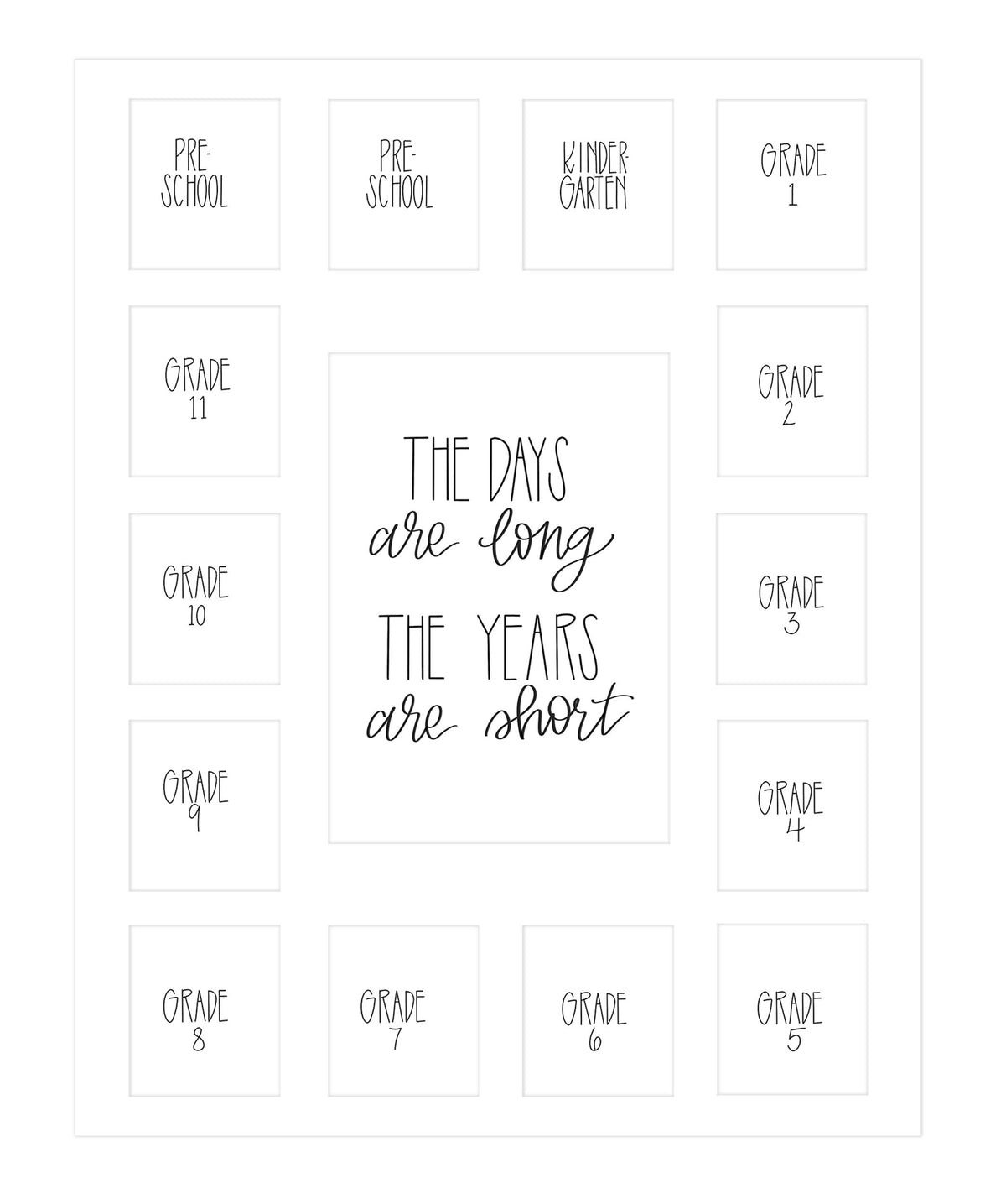 School Days Picture Mat With Multiple Openings-School Years Photo Collage - The Days Are Long Picture Mat - No Frame - 2 Pre-Sch