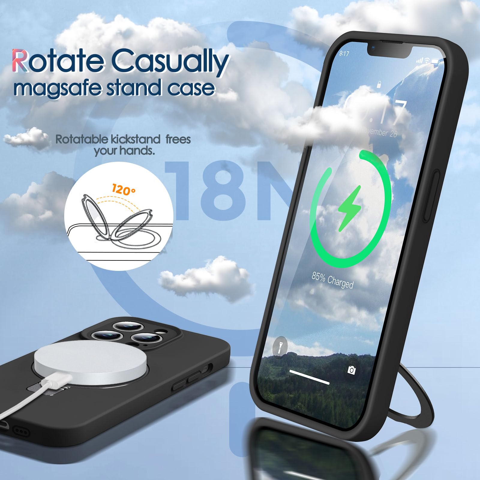 Kmambag Mag Ring Designed For Iphone 13 Pro Case, Liquid Silicone [Moisturizing Factor] Extreme Soft Slim Phone Case With Stand