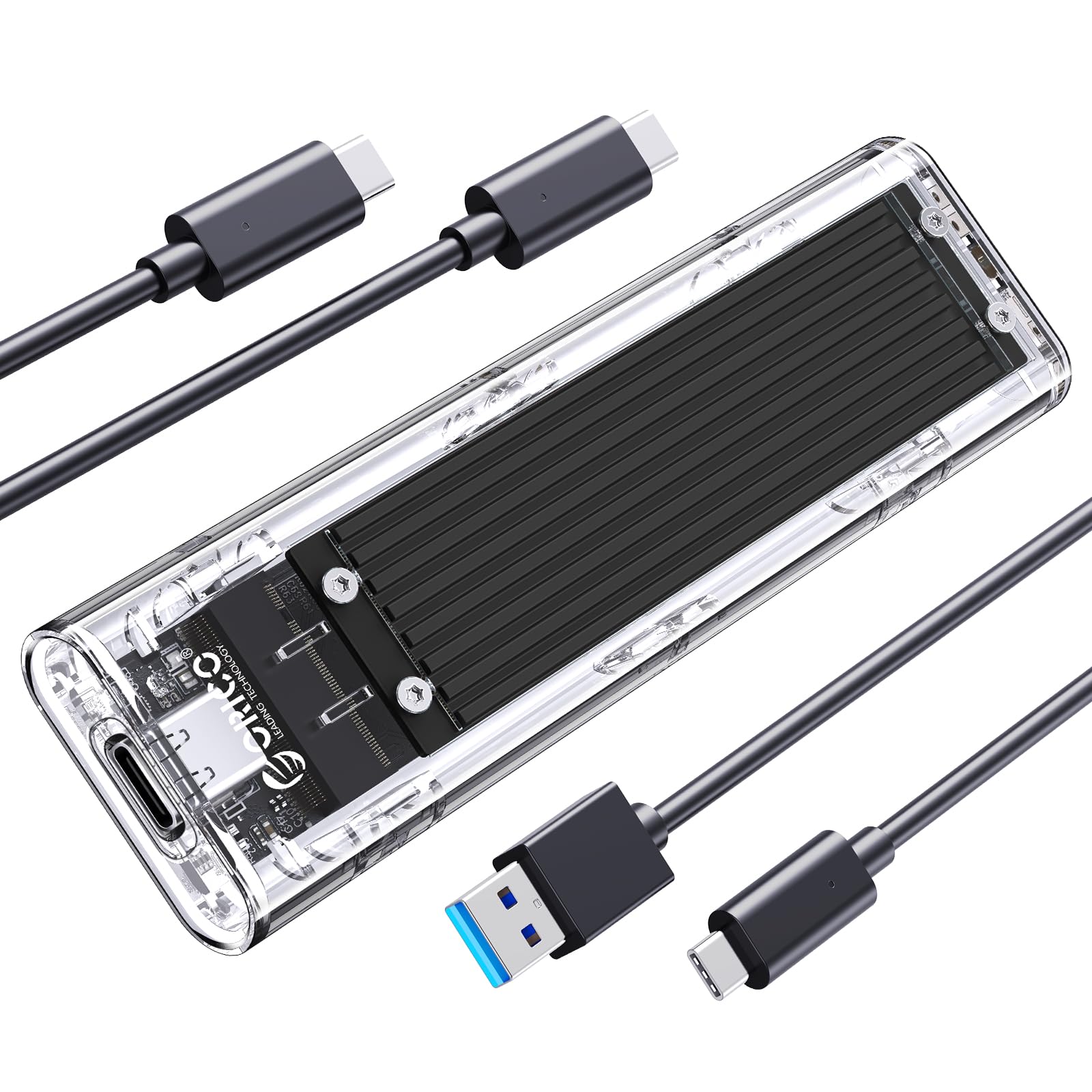 ORICO M.2 NVMe SSD Enclosure, USB 3.2 Gen 2 (10 Gbps), Transparent External Solid State Drive Adapter Enclosure for 2280 2260 2242 2230 PCI E M2 M Key SSD, USB Type C Converter Case TCM2 Black