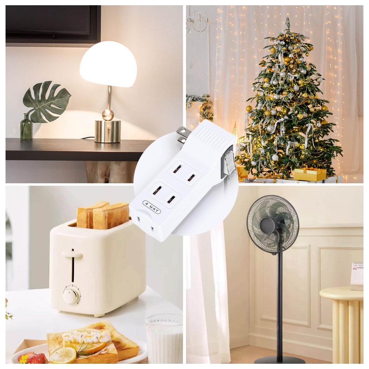 Sycon 4 Outlet Wall Adapter With A Power Switch And Night Light, 2 Prong Extender Adapter Plug With 4 Electrical Outlets For Tra