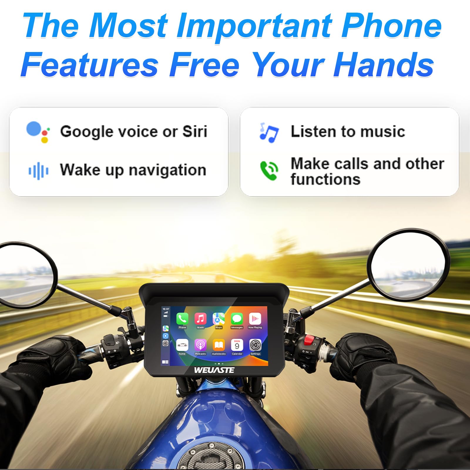 Weuaste Upgrade 5 Inch Motorcycle Carplay Gps Navigation, Wireless Carplay/Android Auto For Motorcycle, Ips Waterproof Touchscre