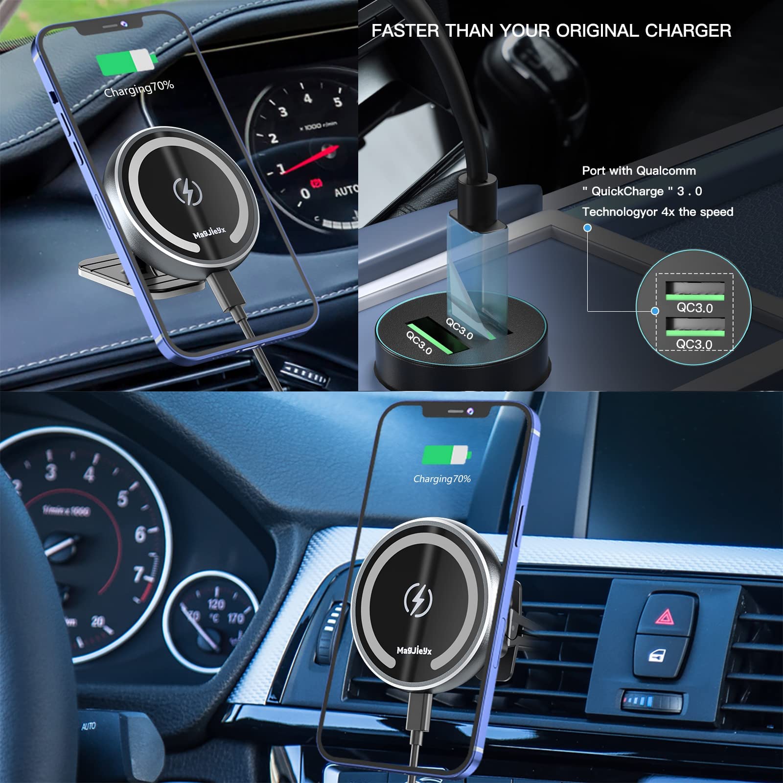 Magjieyx For Magsafe Car Mount Charger For Magnetic Wireless Charging For Iphone12/13/14/15/16Pro,Pro Max,Plus,Mini,Vent&Dashboa