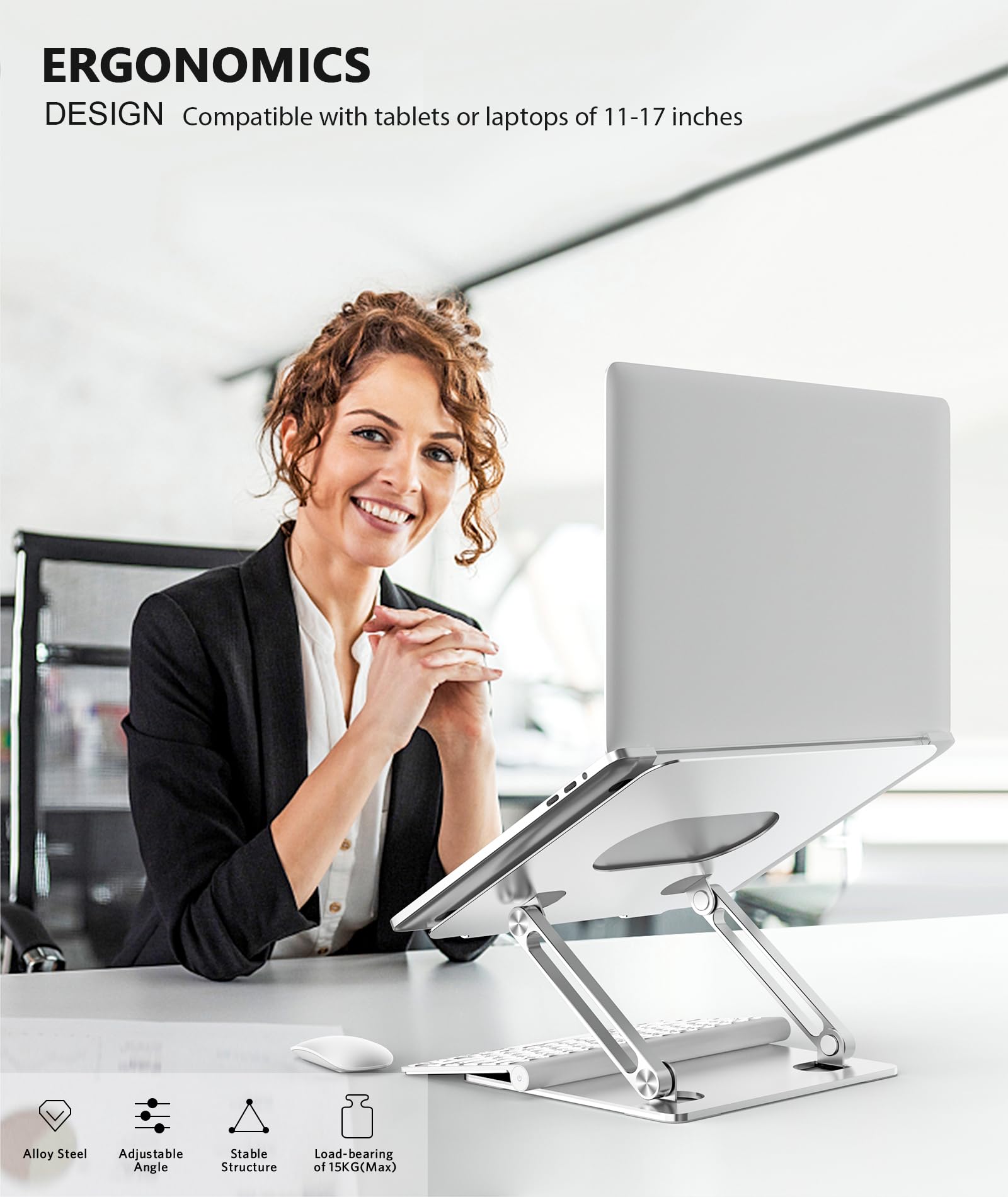 Boyata Laptop Stand, Laptop Holder, Multi Angle Stand With Heat Vent, Adjustable Notebook Stand For Laptop Up To 17 Inches (Silver 2)