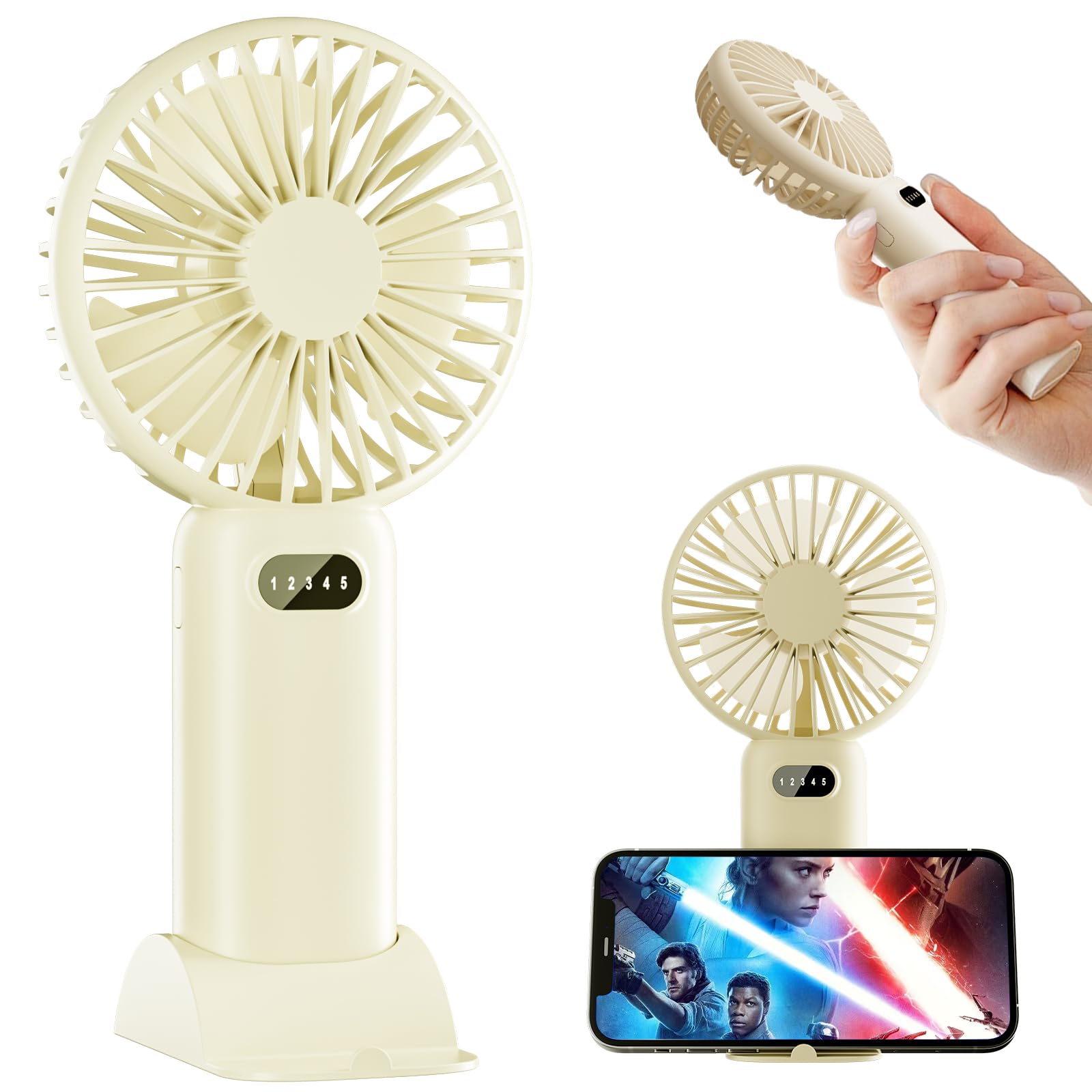 Plilogo Portable Fan, Handheld Fan With Led Display, Personal Fan For 15 Hours Cooling, Small Fan With Powerful Airflow, Recharg