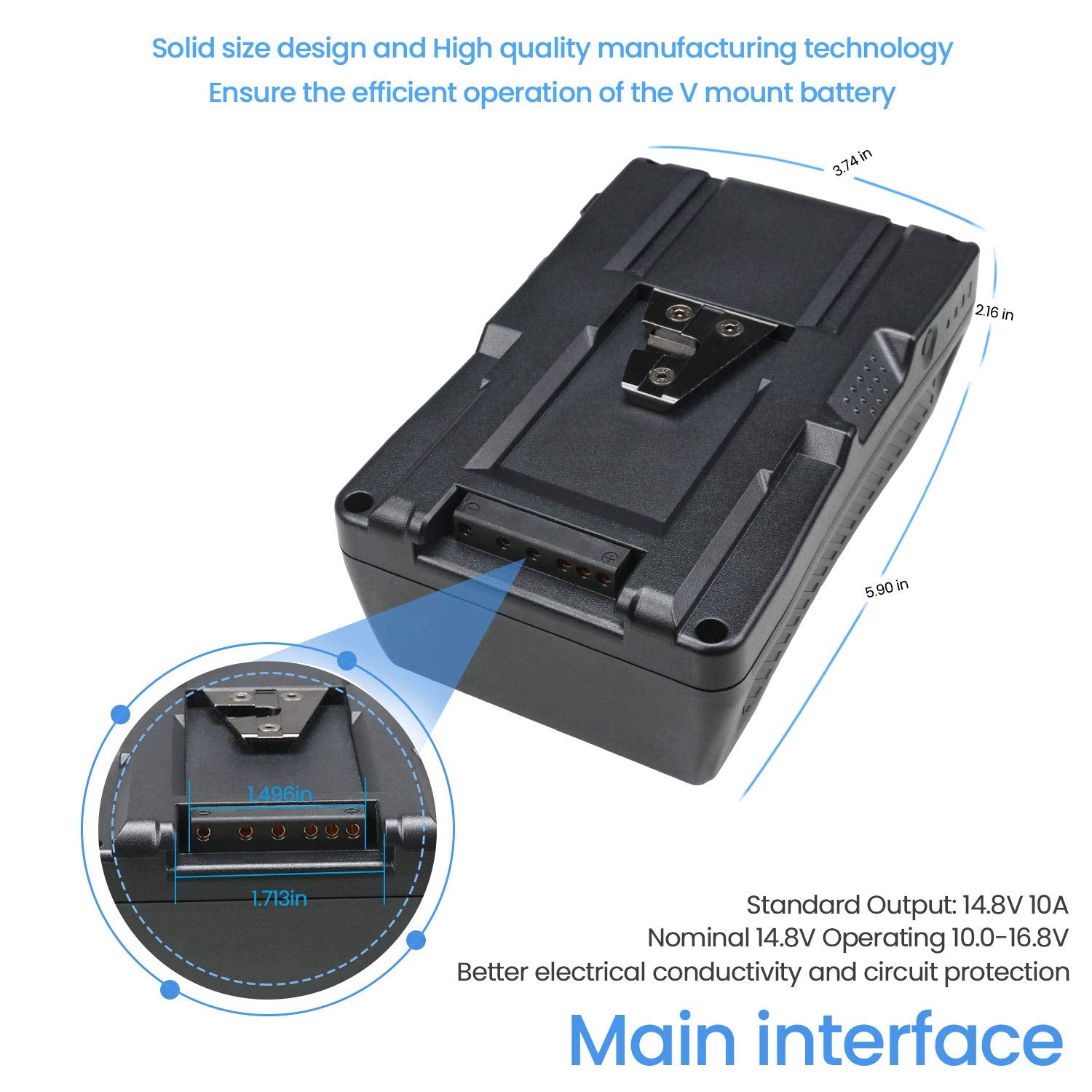 Reytric 190Wh(13400Mah) V Mount/V Lock Battery Compatible Video Camera Camcorder Broadcast Led Light With D Tap Charger