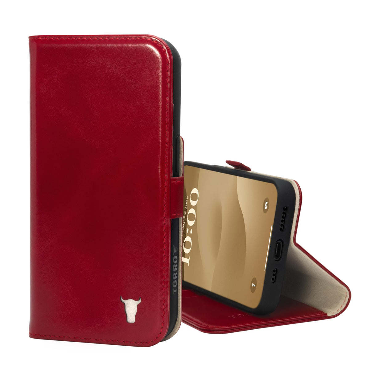 Torro Leather Case Compatible With Iphone 15 Pro   Premium Leather Wallet Case With Kickstand And Card Slots   Red