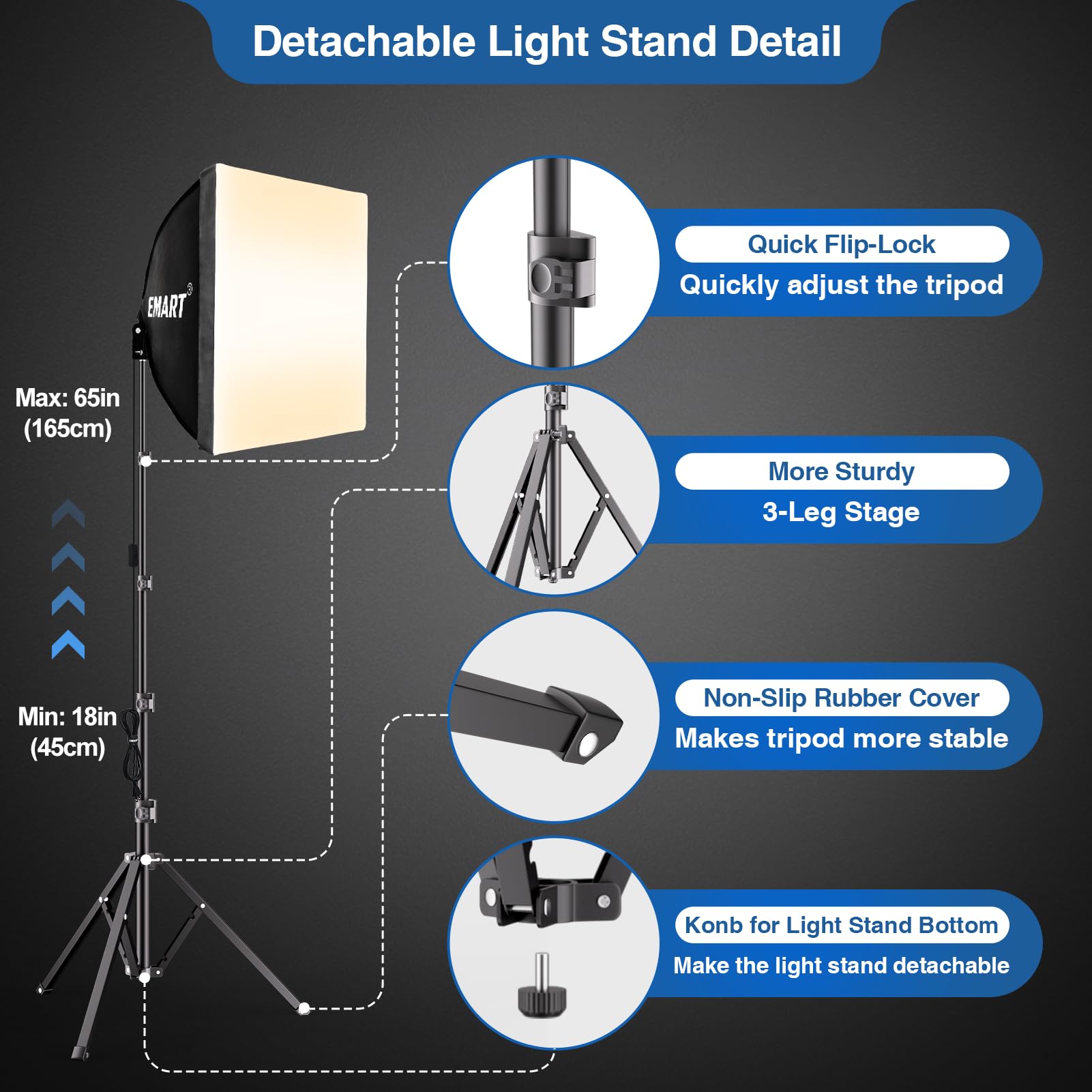 Emart Softbox Lighting Kit, 16''X16'' Soft Box | 3000K 6000K 85W Led Bulbs With Remote | 65'' Tripod, Professional Softbox Photo