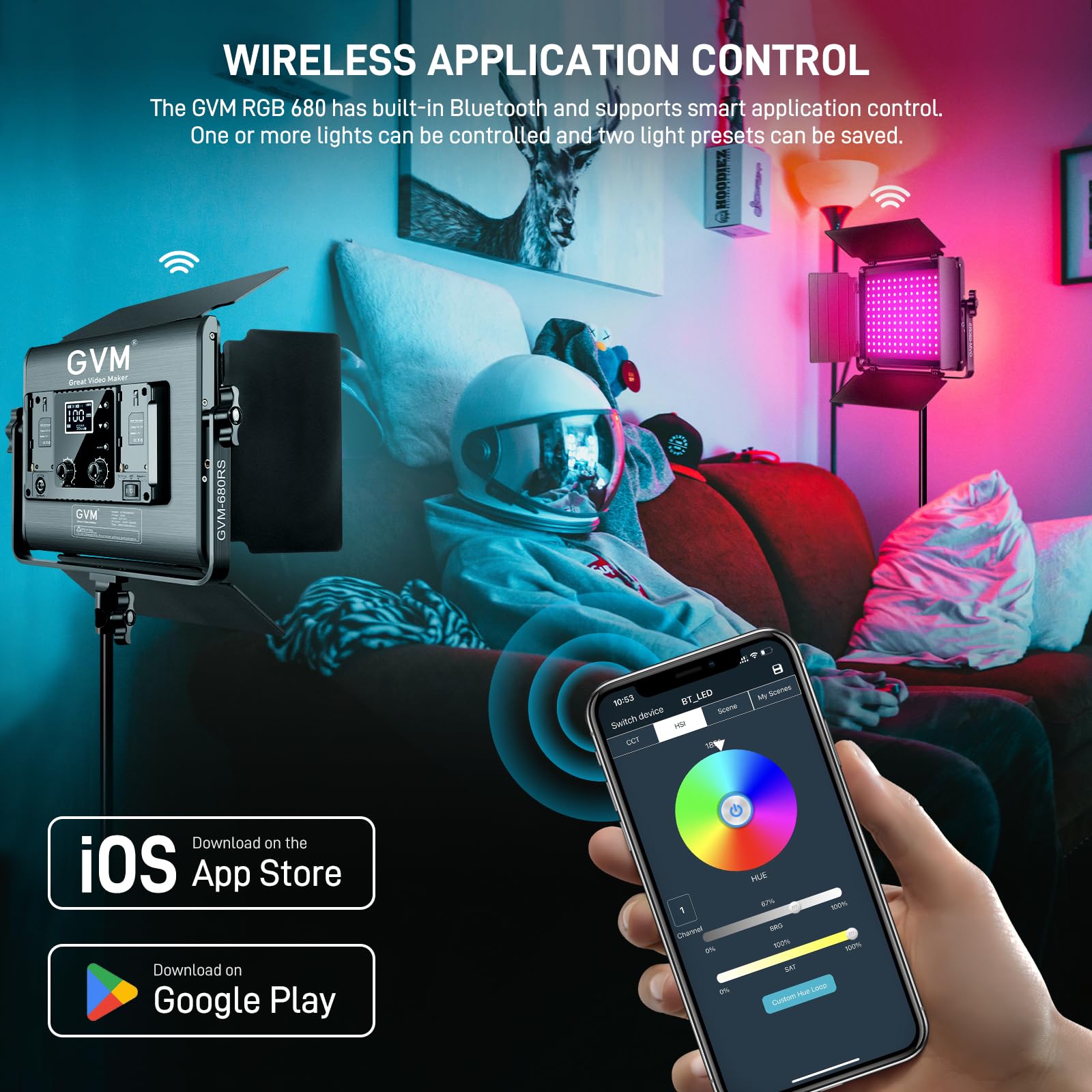 Gvm Rgb Led Video Light With Lighting Kits, 680Rs 50W Led Panel Light With Bluetooth Control, 2 Packs Photography Lighting For Y