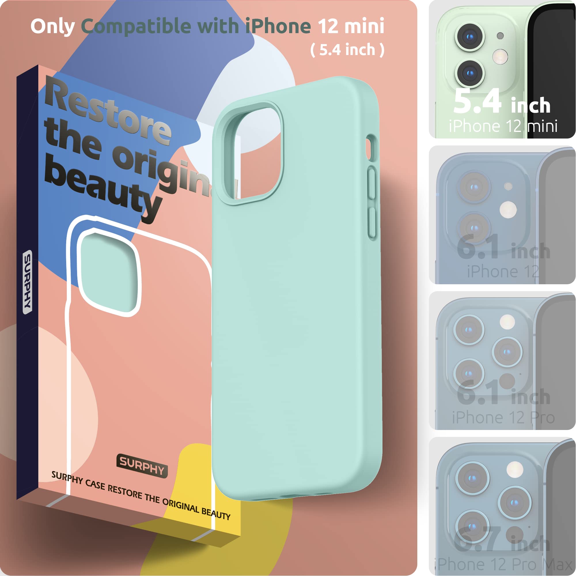 Surphy Silicone Case Compatible With Iphone 12 Mini Case 5.4 Inches, Liquid Silicone Phone Case (With Microfiber Lining) Designe