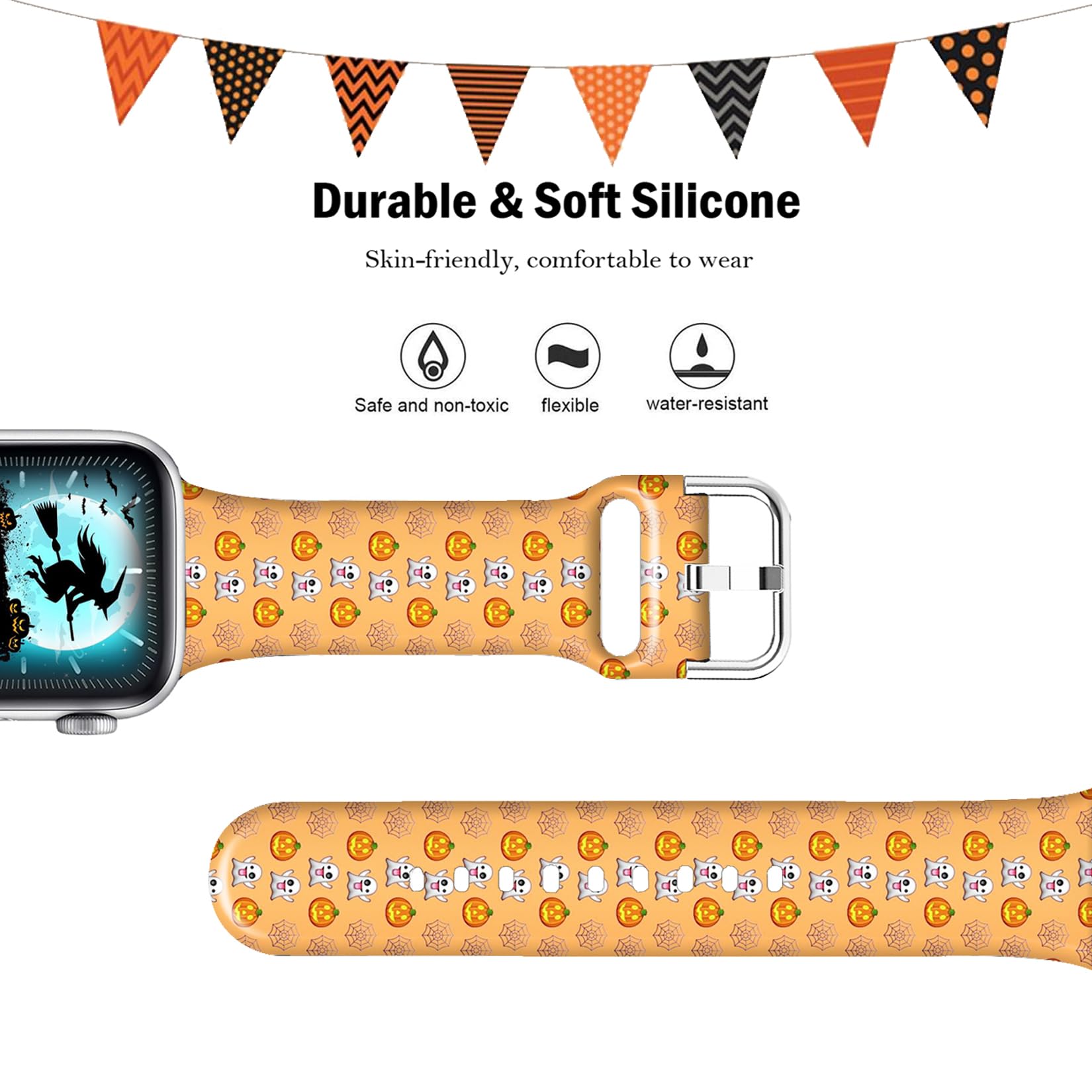 Doo Uc Halloween Decorations Floral Bands Compatible With Apple Watch 38Mm 40Mm 41Mm For Men Women Girls, Funny Pumpkin Ghost Si
