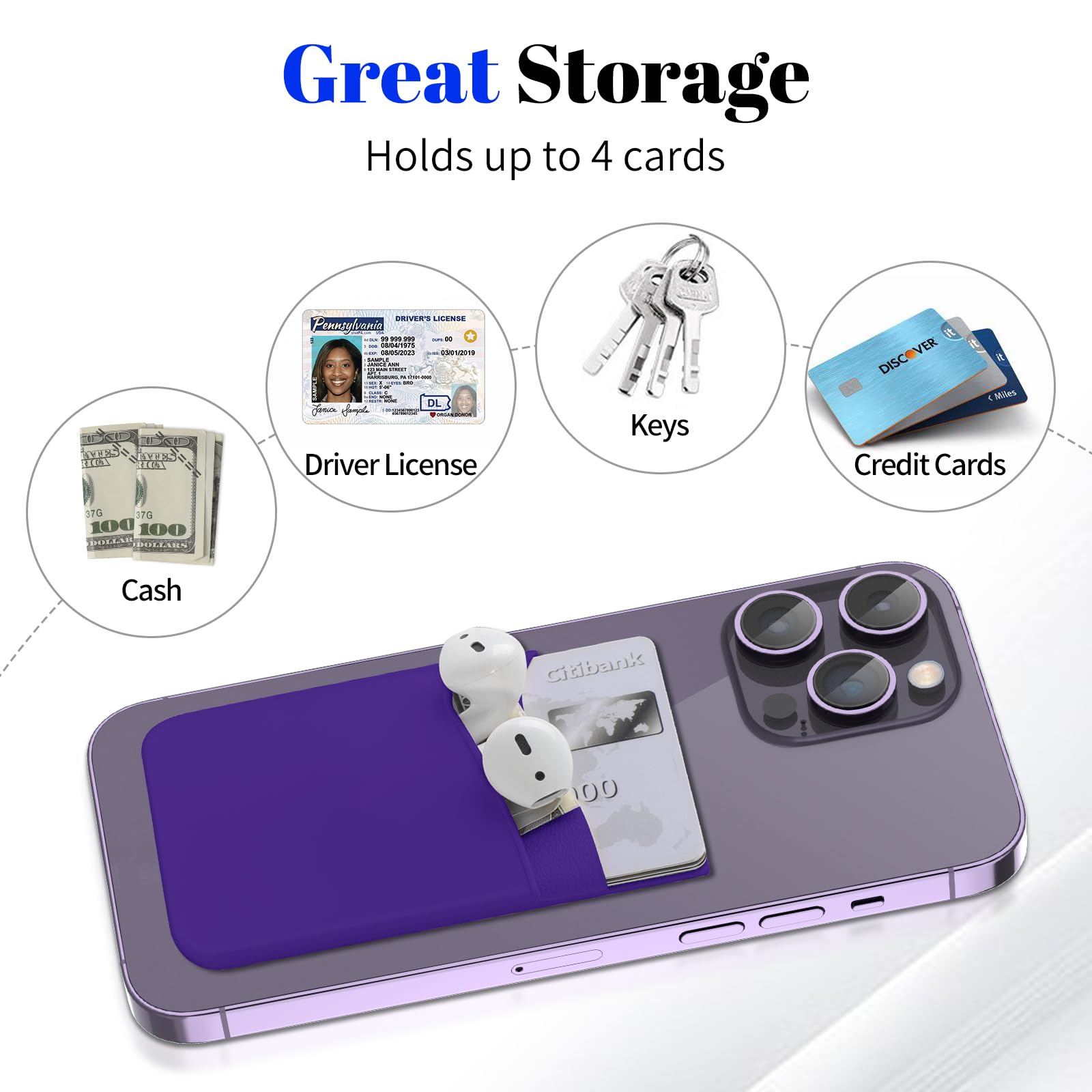 Senose Phone Wallet, 3 Pack Card Holder For Back Of Phone Stick On Phone Cases Great Storage Compatible For Iphone/Android/Samsu