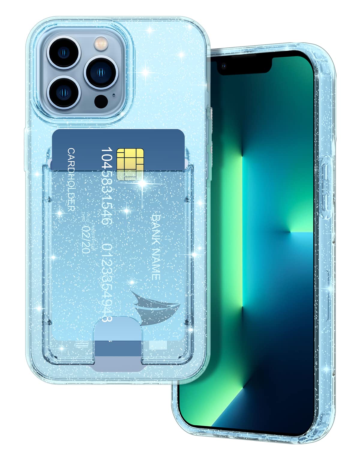 Petocase For Iphone 13 Pro Wallet Case,Card Holder Slot Ultra Bling Slim Clear Flexible Tpu Gel Rubber Soft Silicone Protective