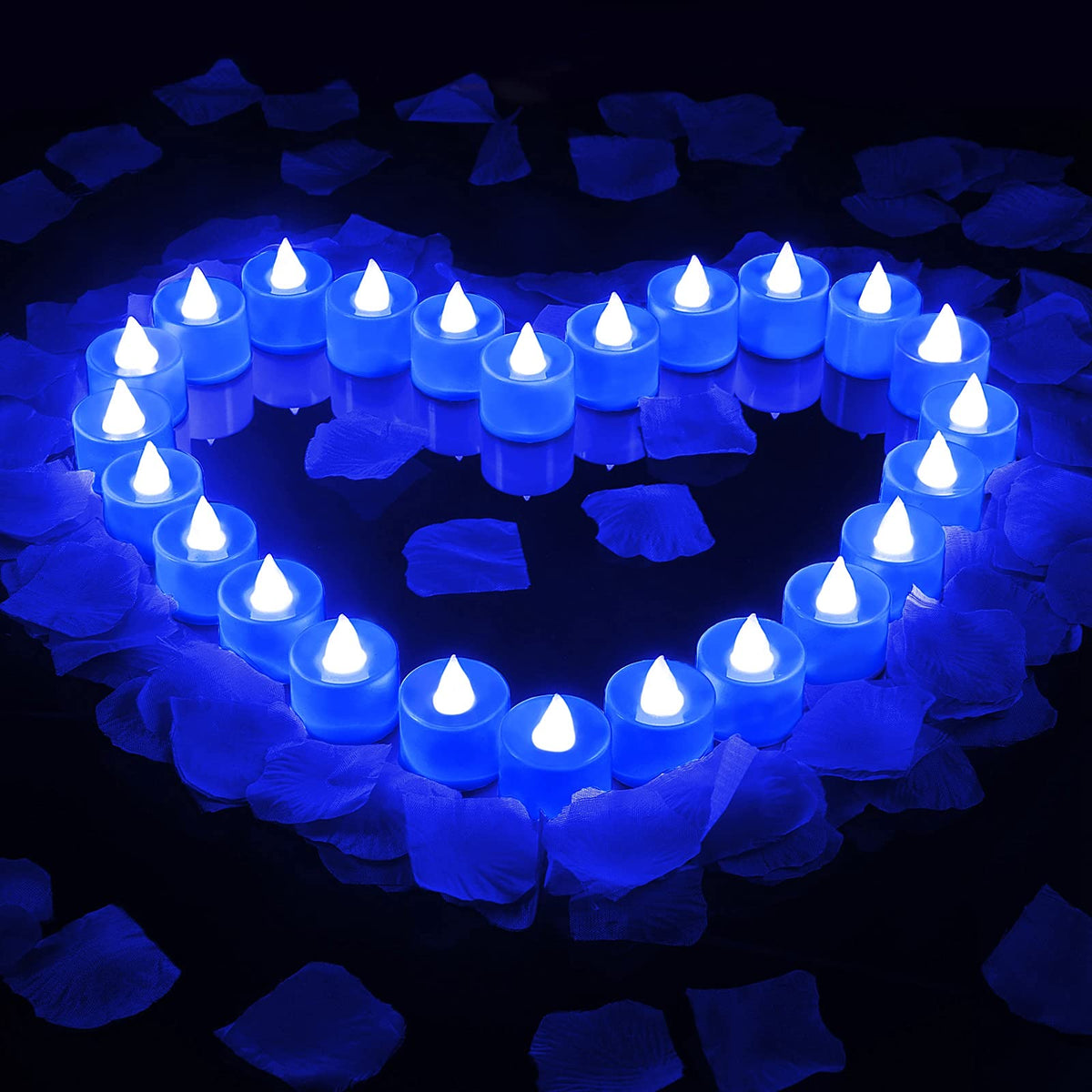 Honoson Artificial Rose Petals With 24 Pieces Romantic Heart Flameless Candle Love Led Tealights Candle For Romantic Night For H