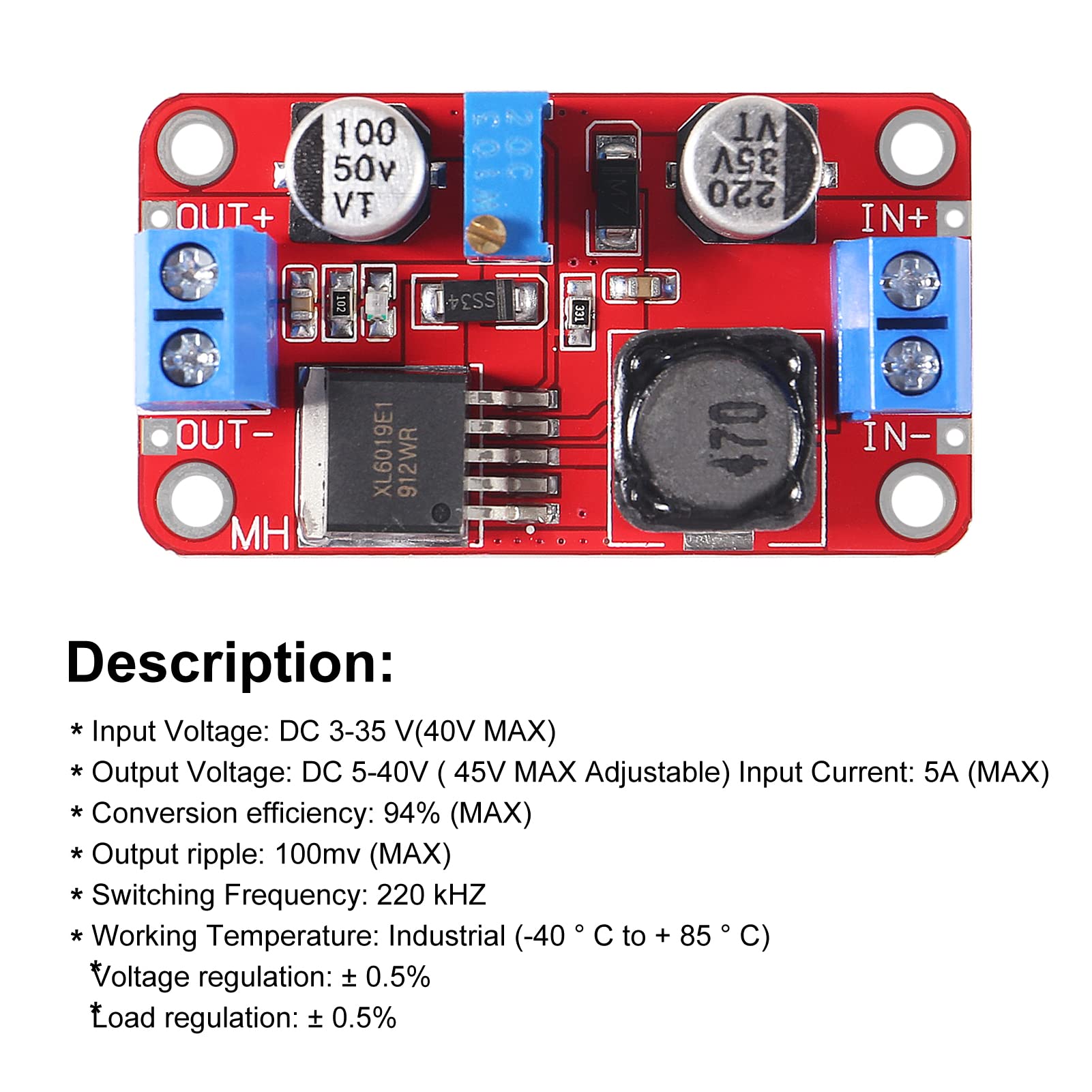 Dweii 4Pcs Xl6019 5A High Power Current Dc To Dc Step Up 5V 6V 12V 24V 3 35V To 5 40V Converter Adjustable Voltage Regulator Pow
