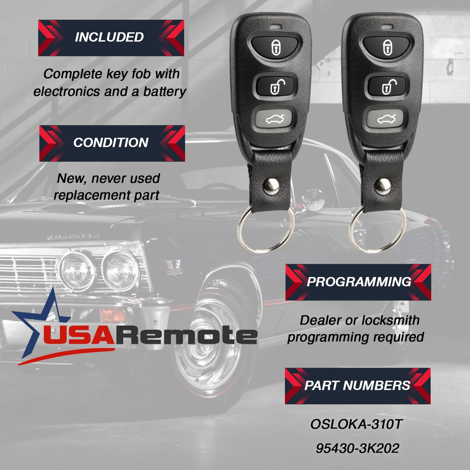 Car Key Fob Keyless Entry Remote Fits 2007 2010 Hyundai Elantra / 2006 2010 Hyundai Sonata (Osloka 310T), Set Of 2