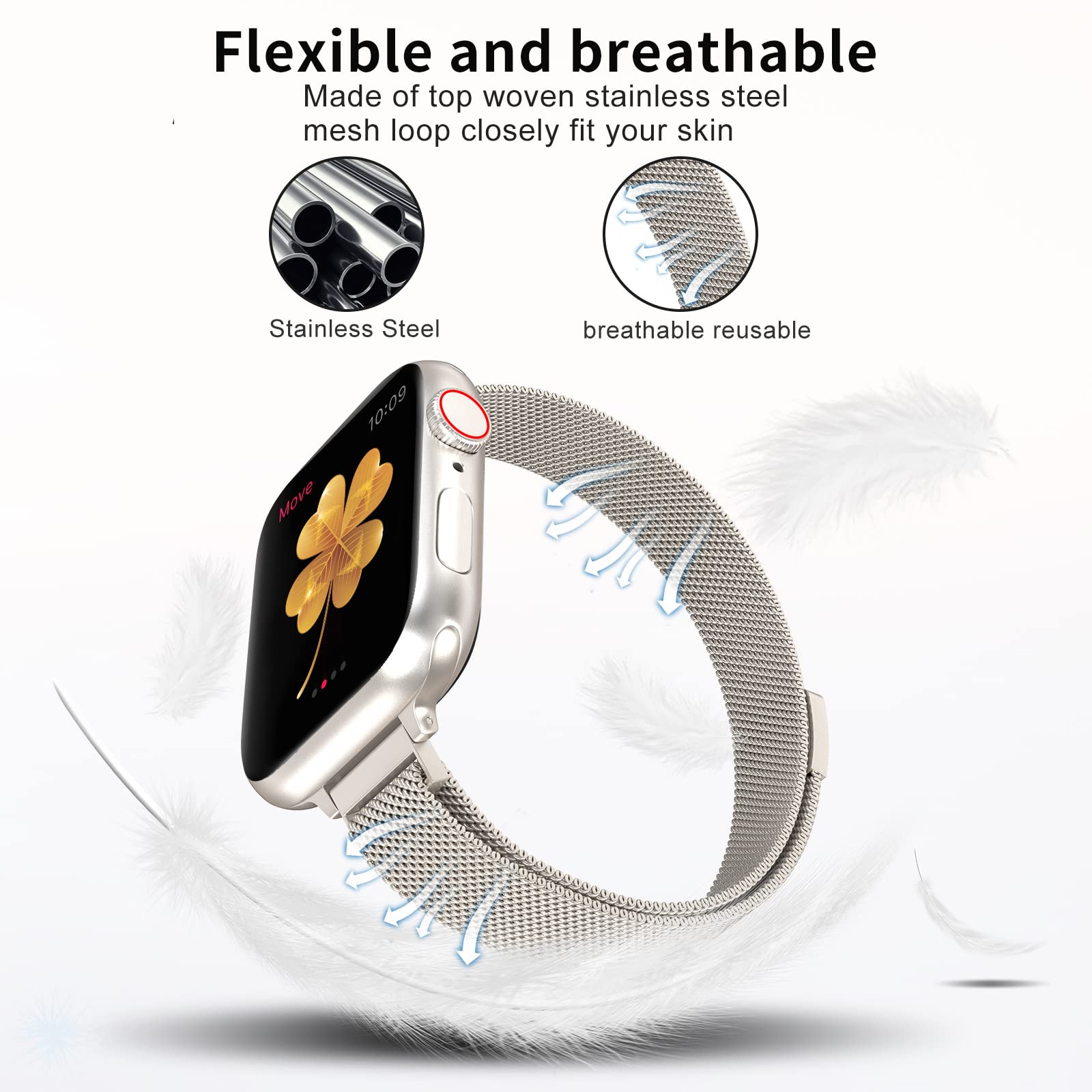 Ctybb For Apple Watch Band Series Ultra Se 8 7 6 5 4 3 2 1 38Mm 40Mm 41Mm 42Mm 44Mm 45Mm 49Mm, Stainless Steel Slim & Thin Mesh