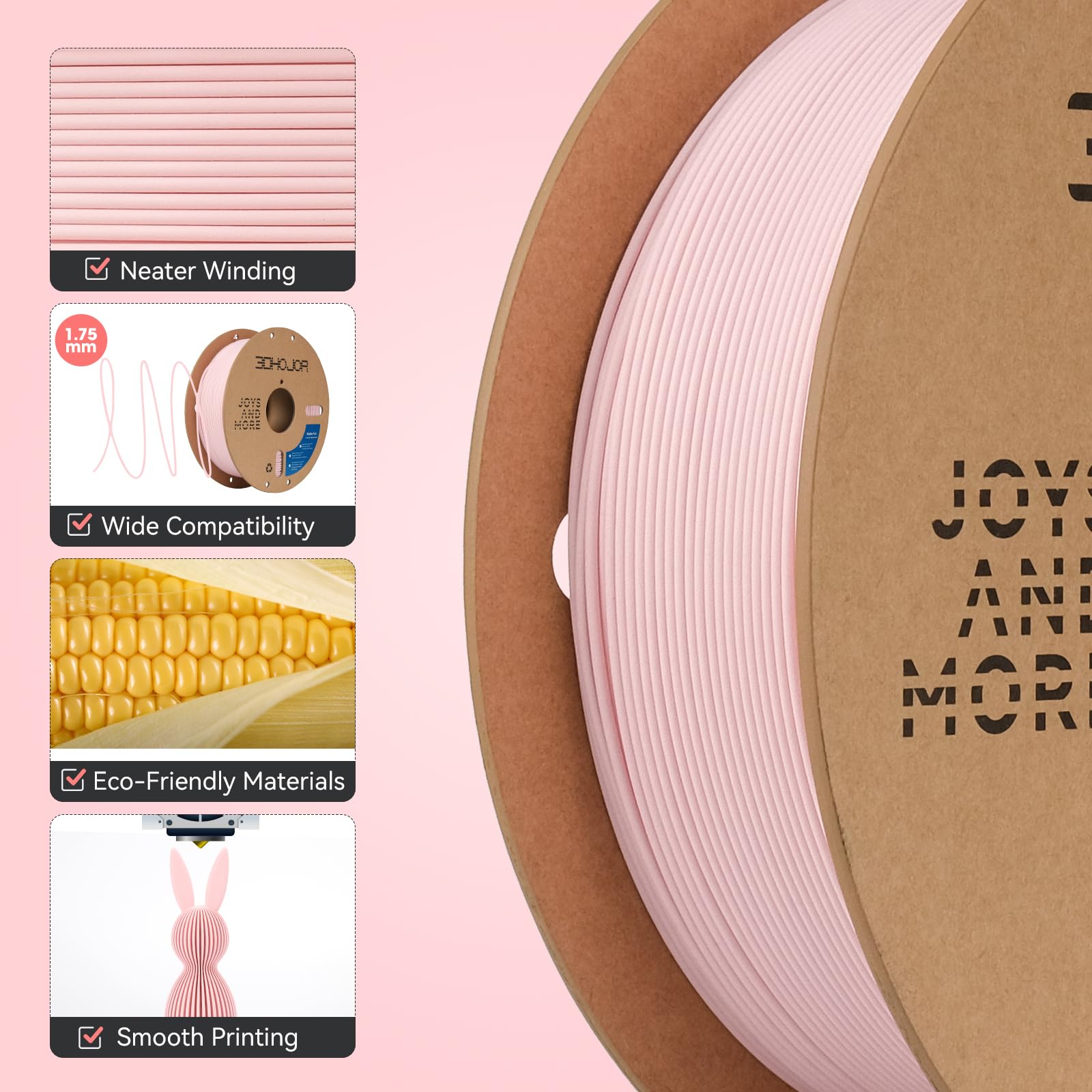 3Dhojor Matte Pla Filament 1.75Mm, Upgrade 1Kg Cardboard Spool Pla Filament 1.75 Pla 3D Printing Filament, Print With Most 3D Pr