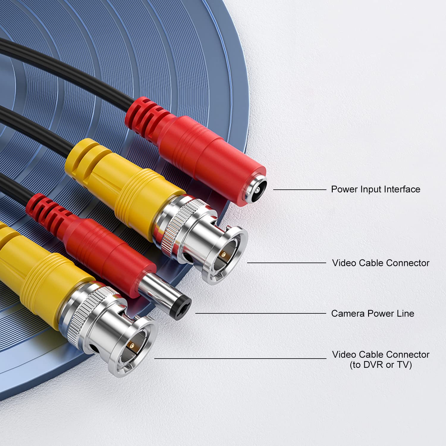 Wildhd Bnc Cable 150Ft All In One Siamese Bnc Video And Power Security Camera Wire Cable, Cctv Cable With 2 Female Connectors Fo
