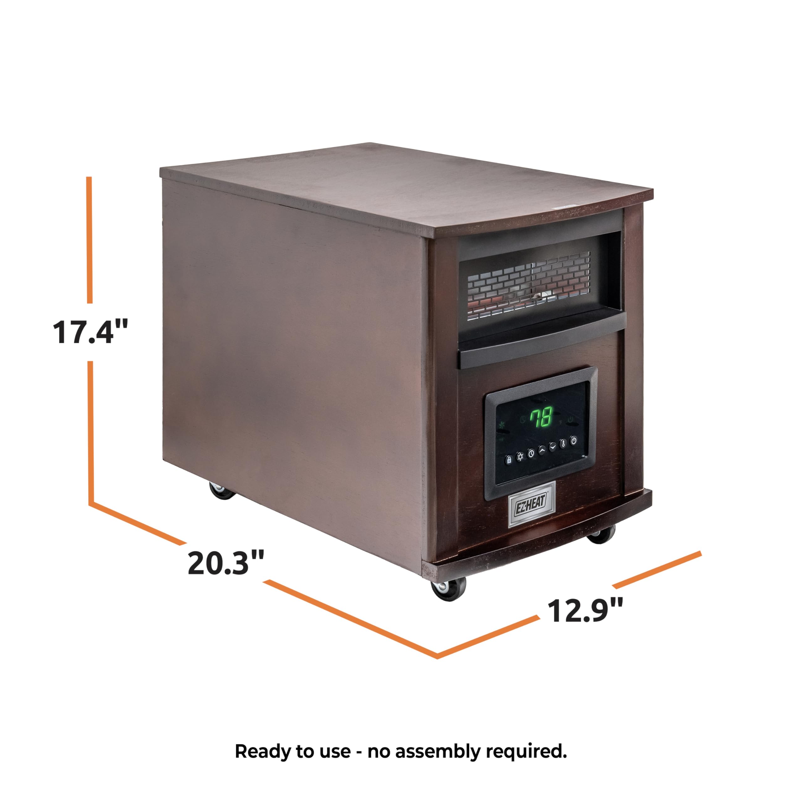 EZ-HEAT 1,500-Watt Cabinet Space Heater with Remote, USB Ports, Timer, 18-inch, Brown, Model MT0018N8