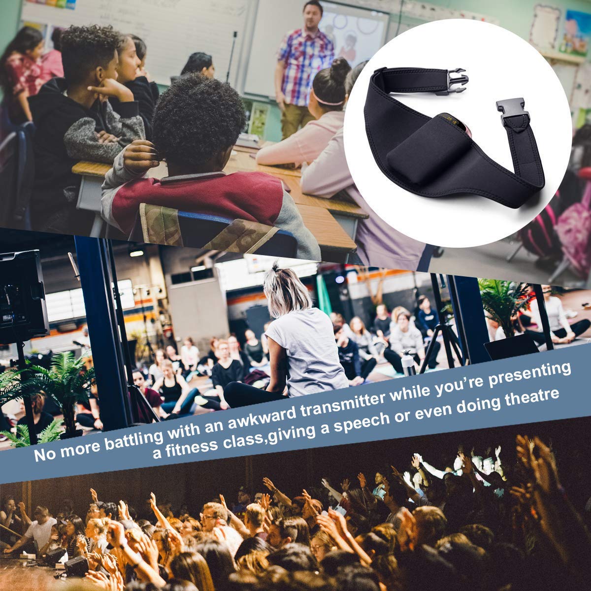 Iraspin Mic Belt For Fitness Instructors,Vertical Microphone Transmitter Carrier Belt For Fitness Class,Public Speaking,Theatre,