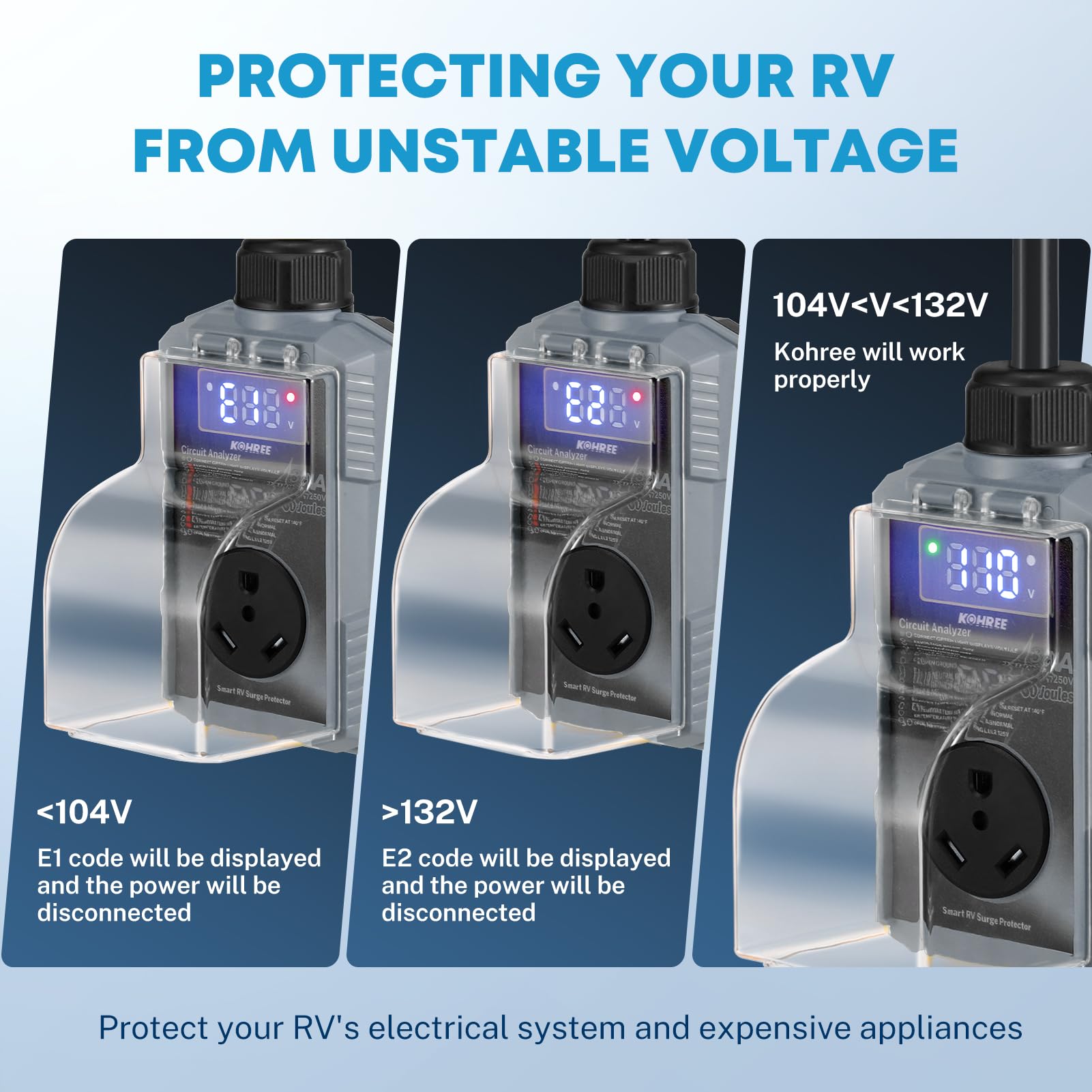 Kohree Rv Surge Protector 30 Amp 10000 Joules With High/Low Voltage Protection, Smart 30 Amp Rv Surge Protector Waterproof, Circ