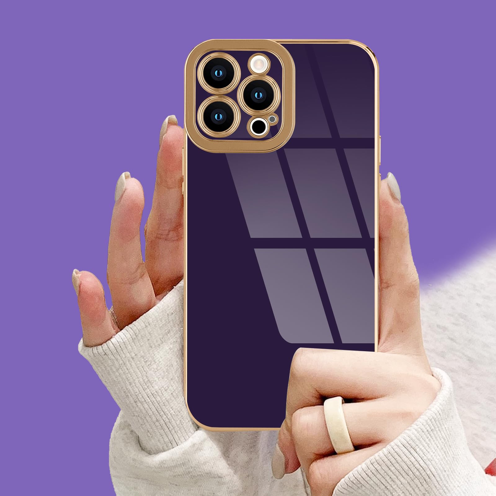 Lafunda Designed For Iphone 14 Pro Case Cute, Luxury Plating Case For Women Girls Elegant Gold Edge Tpu Bumper Cover With Camera