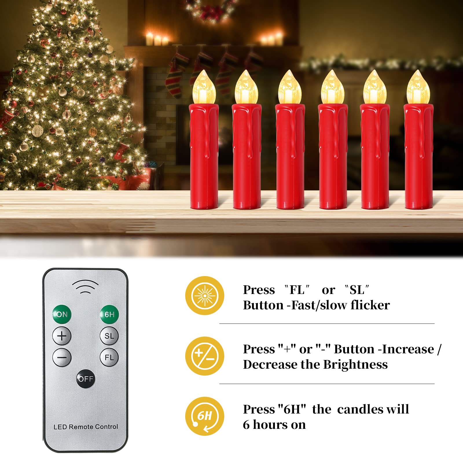 Sunjas 30Pc Led Flameless Taper Battery Operated Christmas Tree Candles With Remote, Timer, Dimmer, Warm White Light, Window Lig