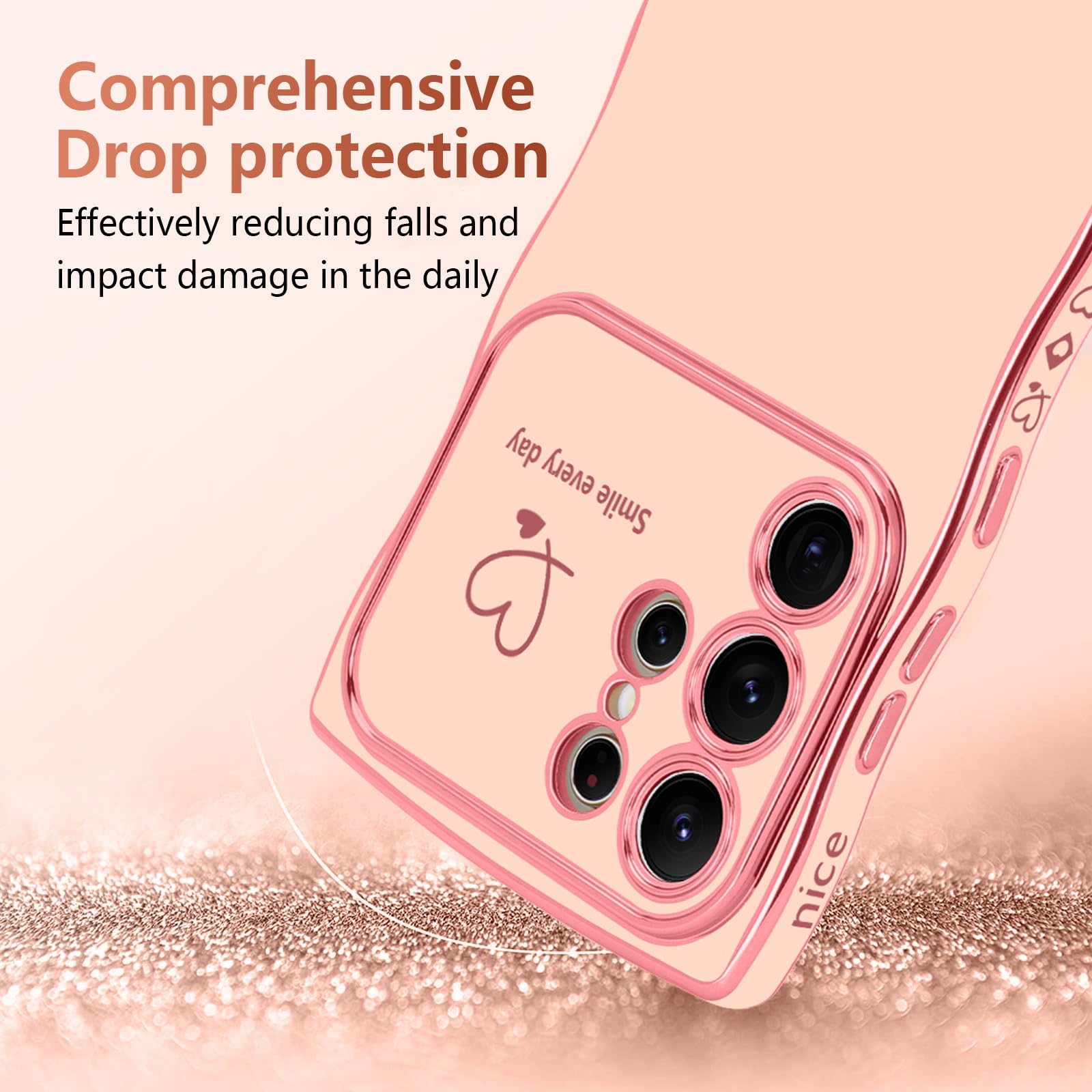 Lchulle For Samsung Galaxy S23 Ultra Case For Women Girls, Cute Wave Frame Curly Shape With Love Heart Raised Camera Protection