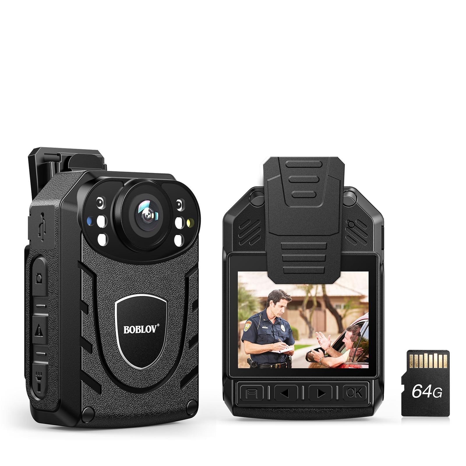 Boblov Kj21 Body Camera, 1296P Body Worn Camera, 8 10Hours Recording Outdoor Police Body Camera Support Memory Expand Max 128G, 