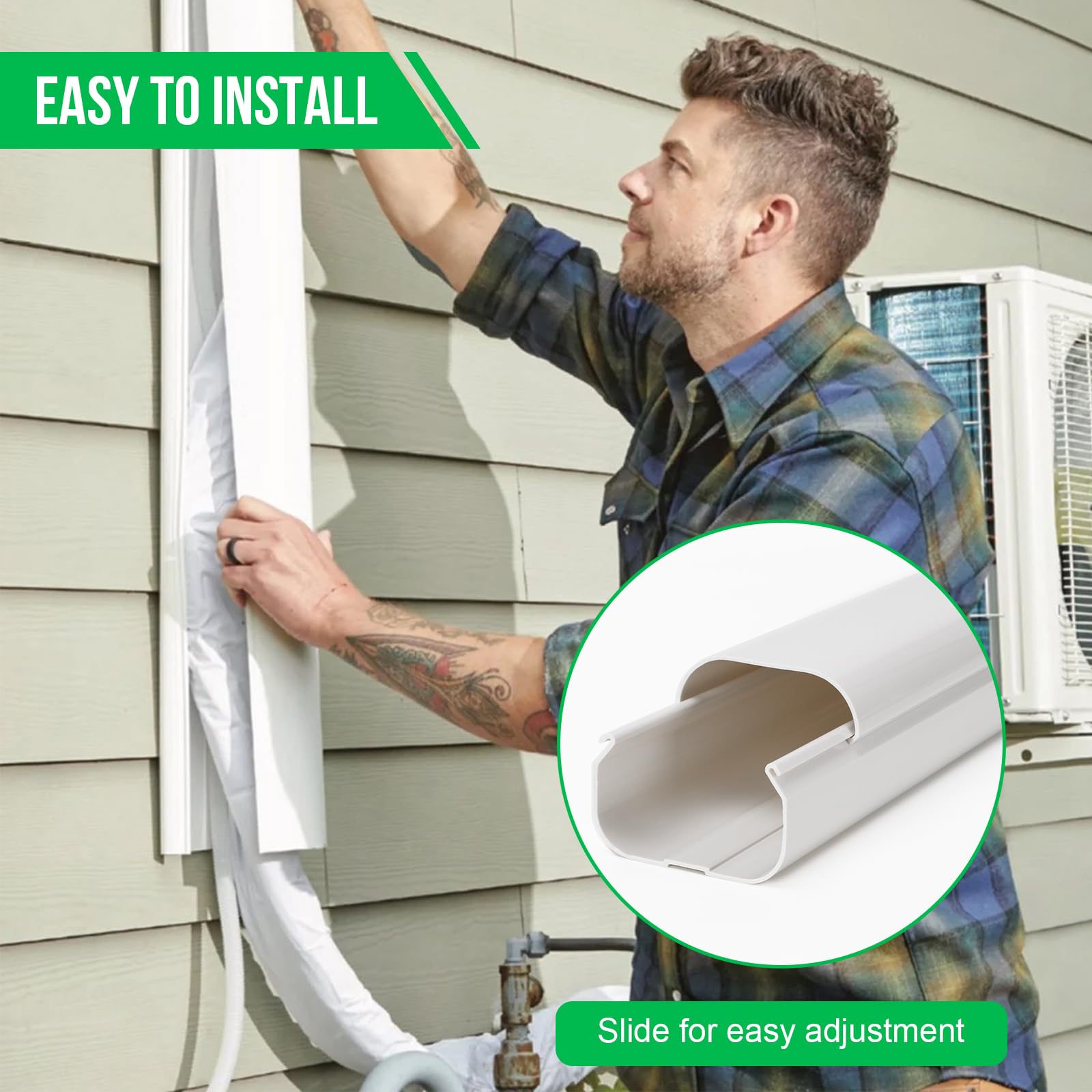 Kerykwan 4'' W 15.5Ft L Mini Split Ac Line Cover Kit Decorative Pvc Tubing Pipe Cover Set For Center Air Conditioner&Heat Pumps