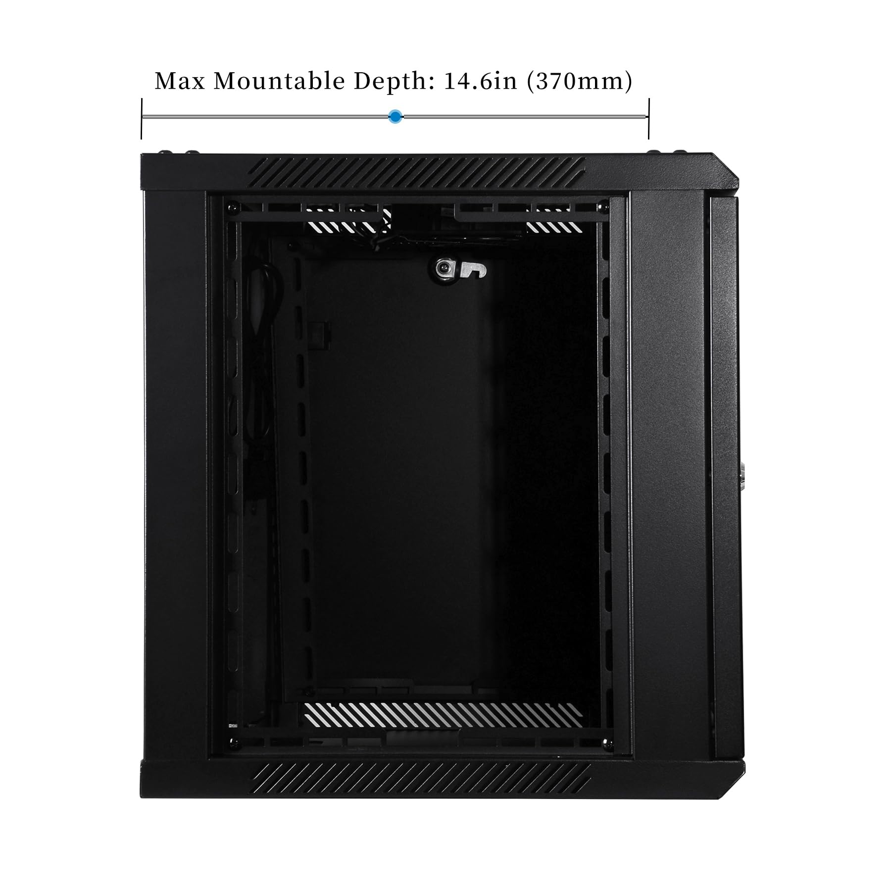 Rackpath 9U Performance Wall Mount Server Cabinet Network Rack Enclosure, Quiet Cooling Fan, Locking Glass Door, Black