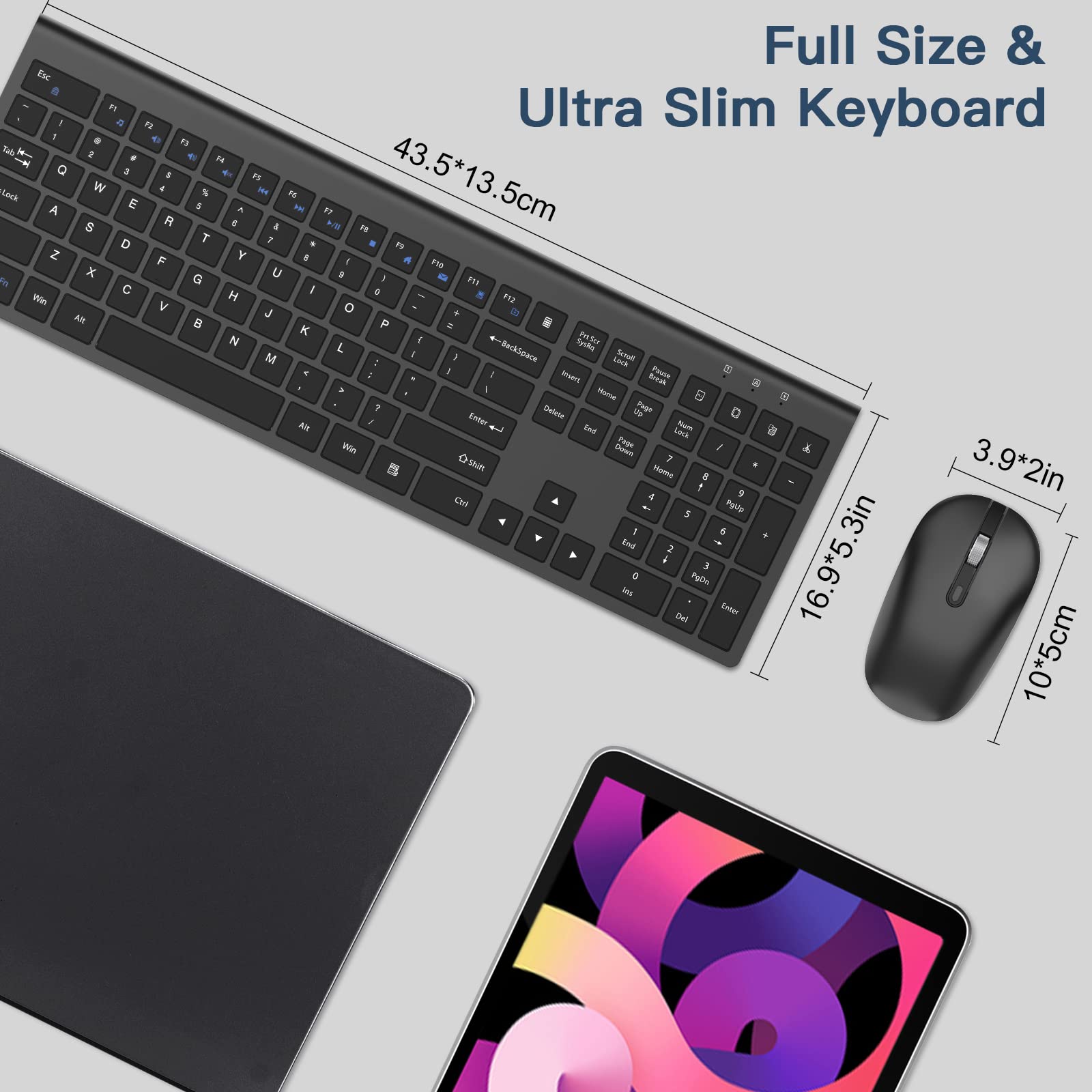 Cimetech Wireless Keyboard And Mouse Combo, 2.4G Usb Full Size Wireless Computer Keyboard And Adjustable Mouse For Computer/Laptop/Pc/Mac/Windows   Black